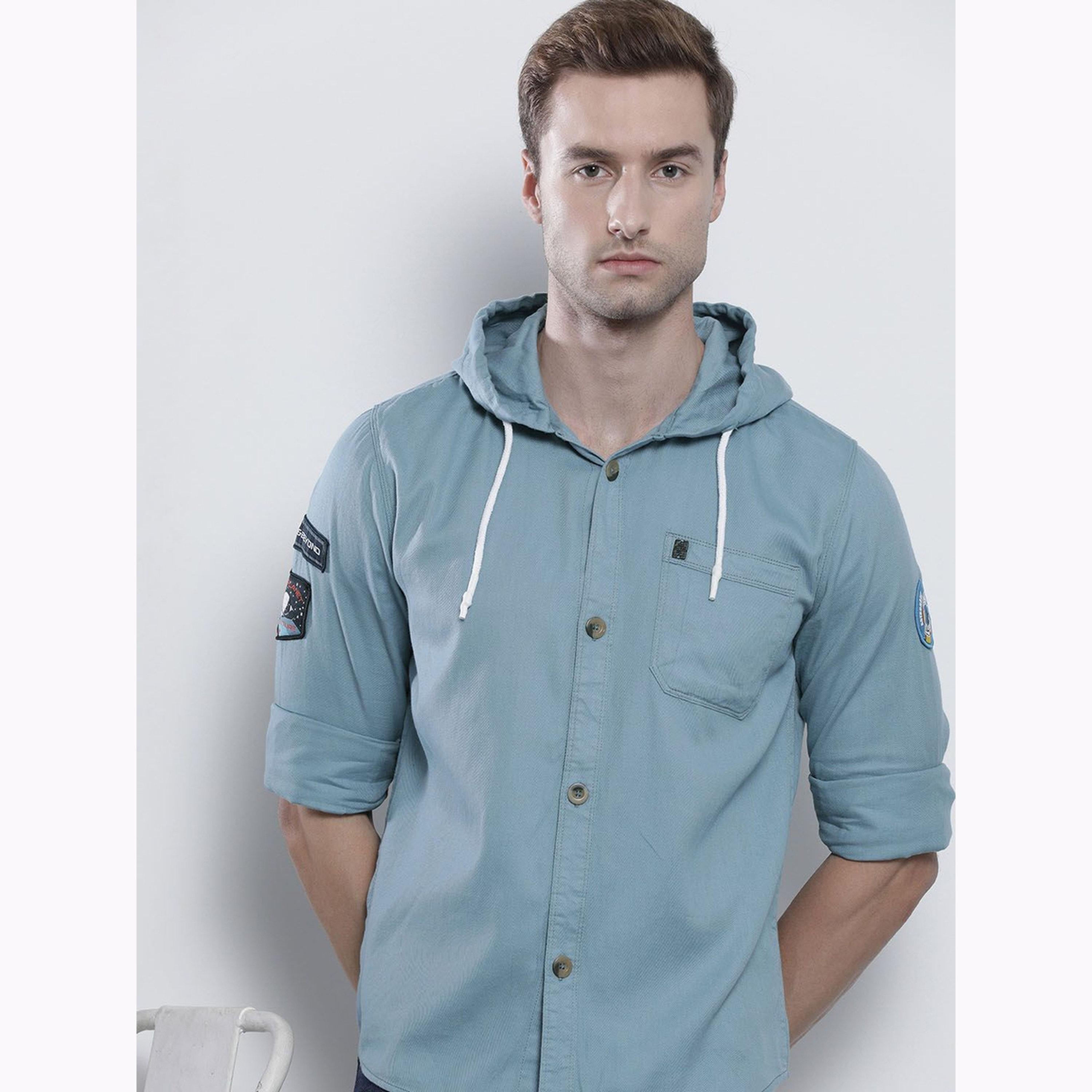 The Indian Garage Co X Styli Men Blue Solid Hooded Shirt-men-clothing-shirts-image-3
