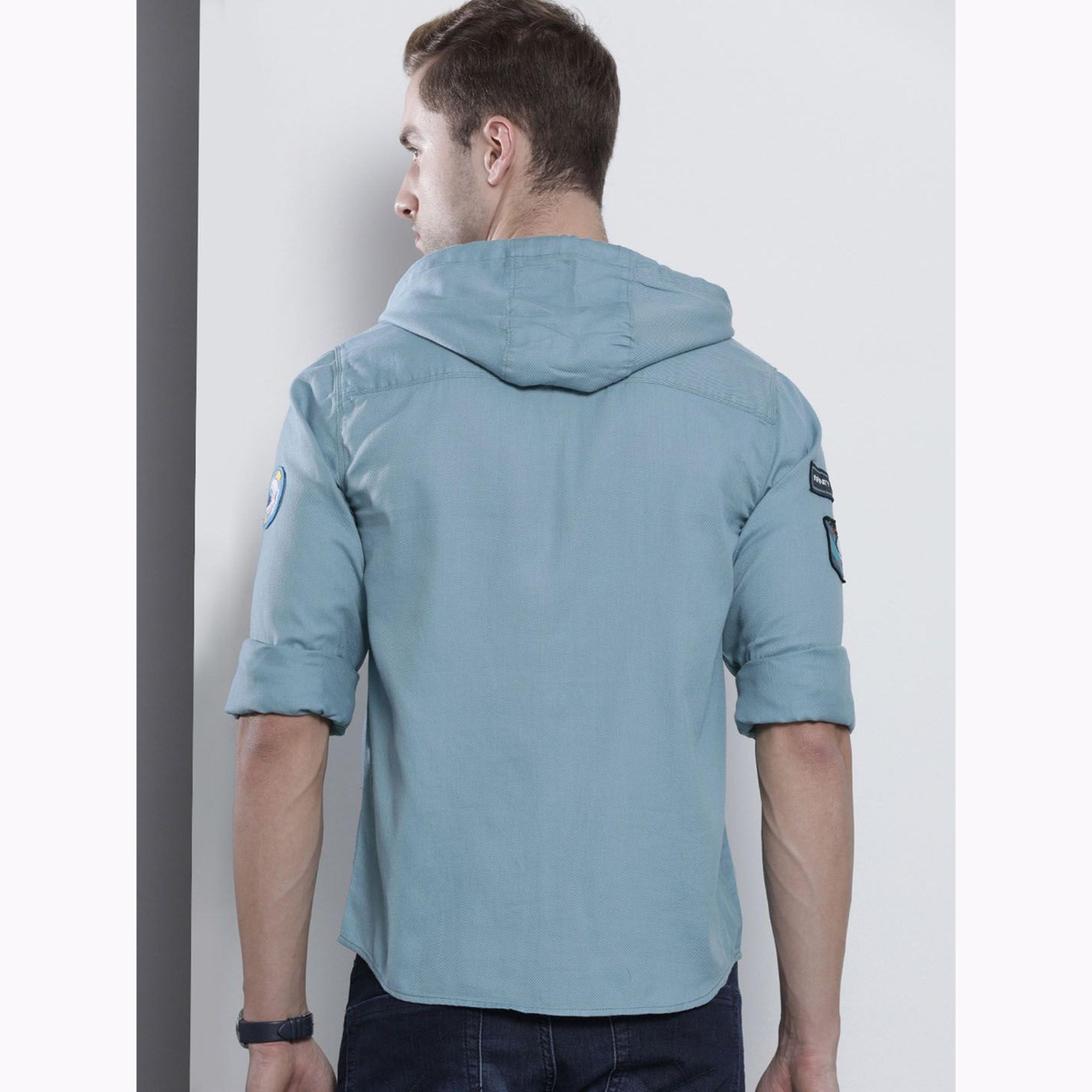 The Indian Garage Co X Styli Men Blue Solid Hooded Shirt-men-clothing-shirts-image-4