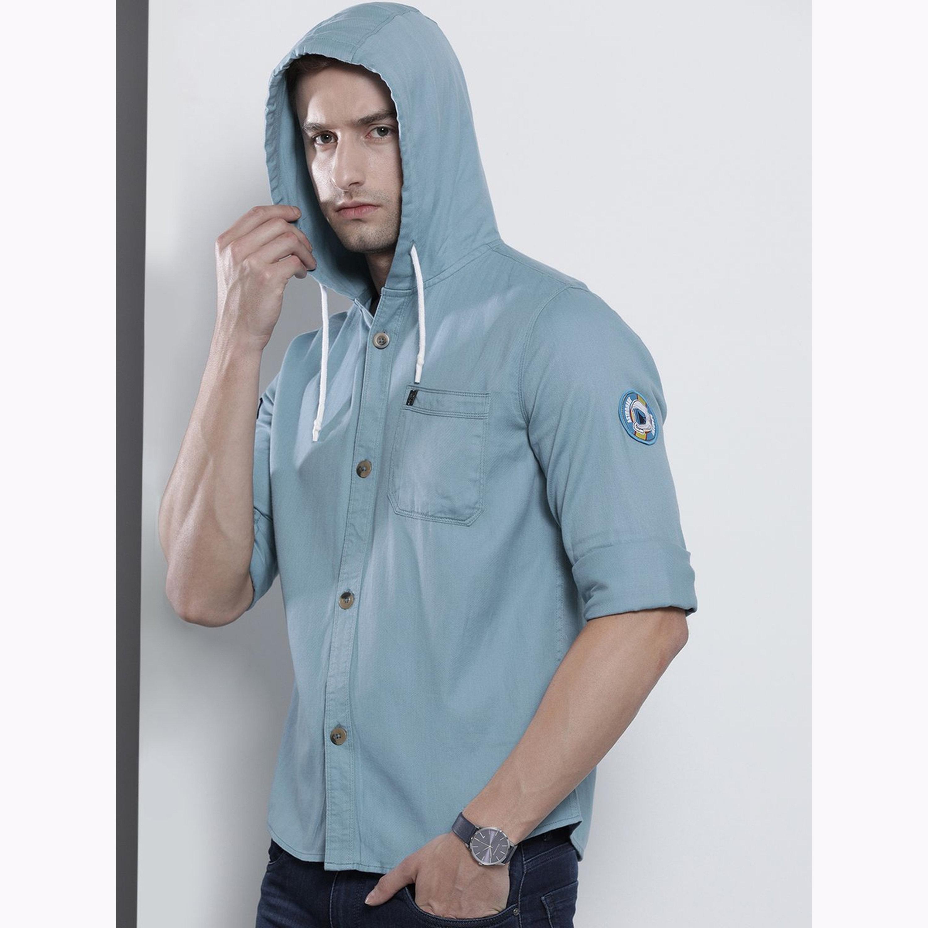 The Indian Garage Co X Styli Men Blue Solid Hooded Shirt-men-clothing-shirts-image-6