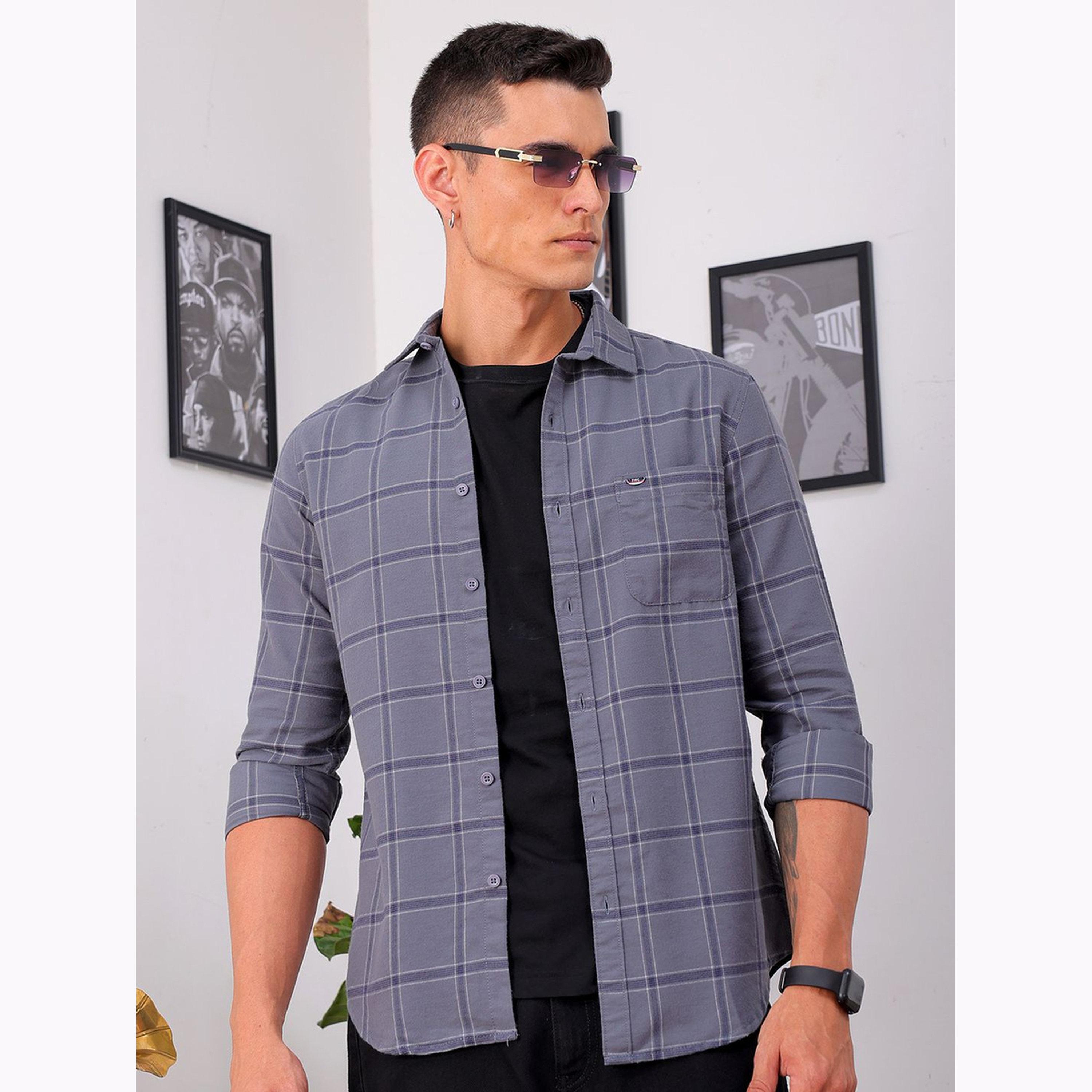 قميص كاروهات بقصة ضيقة للرجال-men-clothing-shirts-image-1