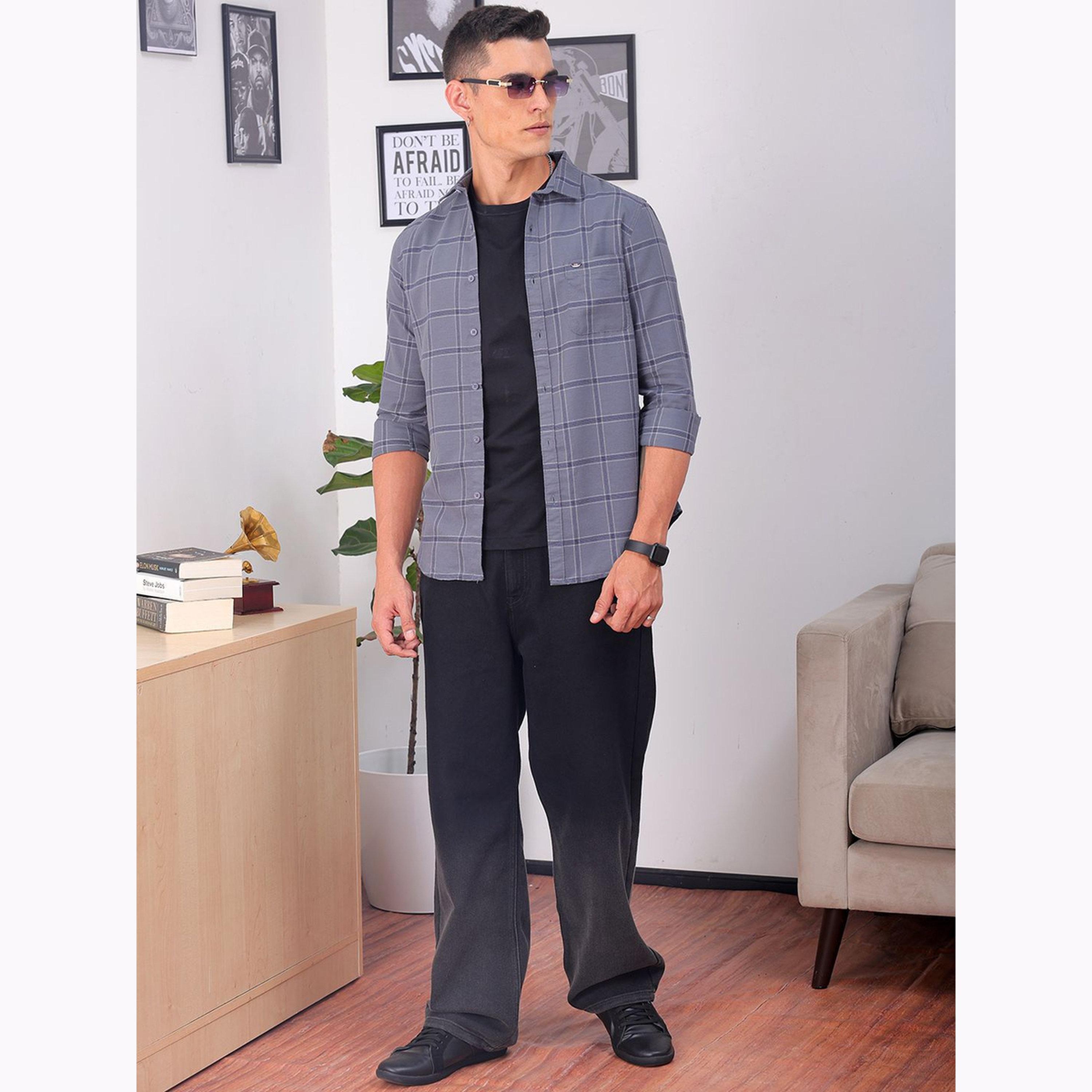 The Indian Garage Co X Styli Men Grey Slim Fit Checked Shirt-men-clothing-shirts-image-2