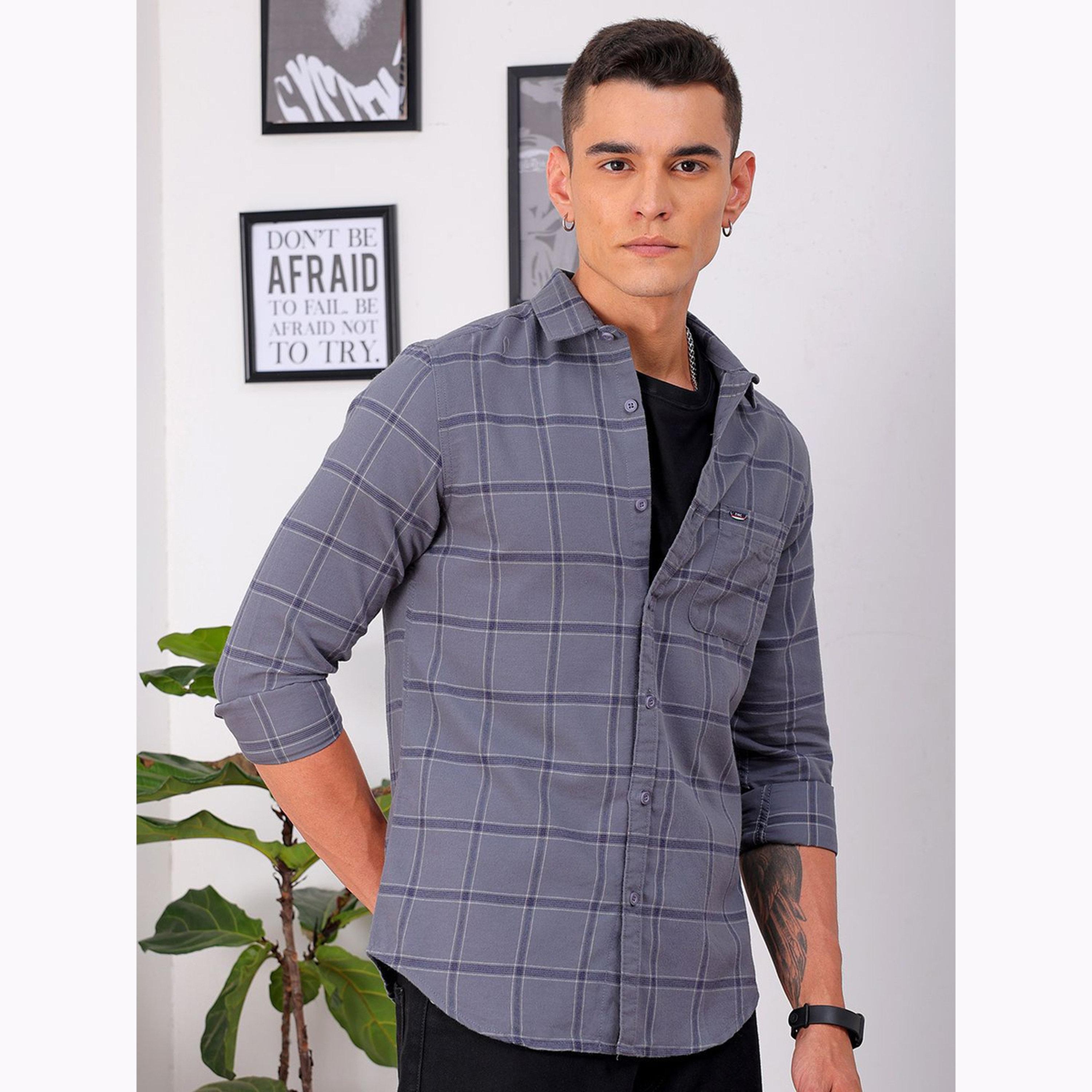 The Indian Garage Co X Styli Men Grey Slim Fit Checked Shirt-men-clothing-shirts-image-3