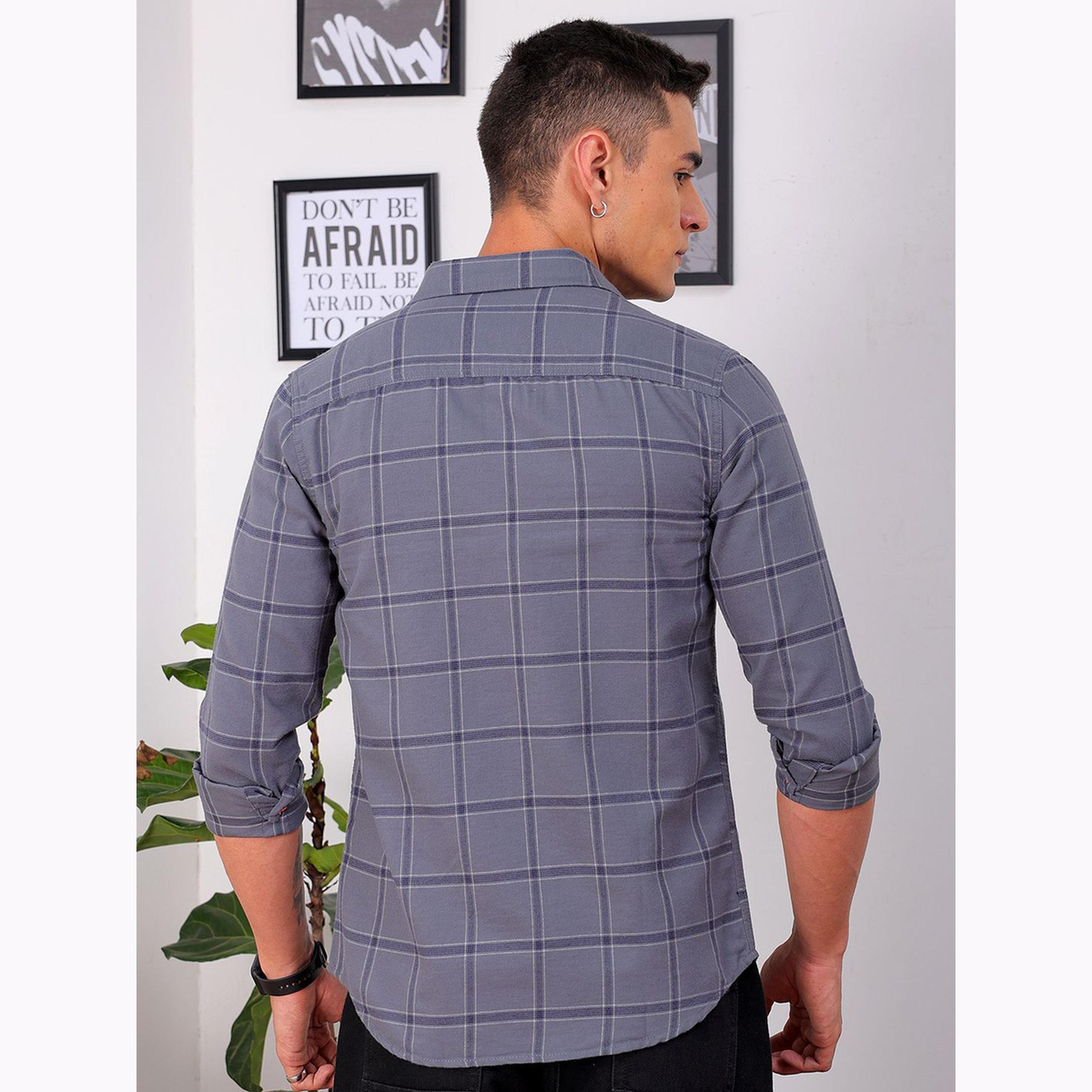 The Indian Garage Co X Styli Men Grey Slim Fit Checked Shirt-men-clothing-shirts-image-4
