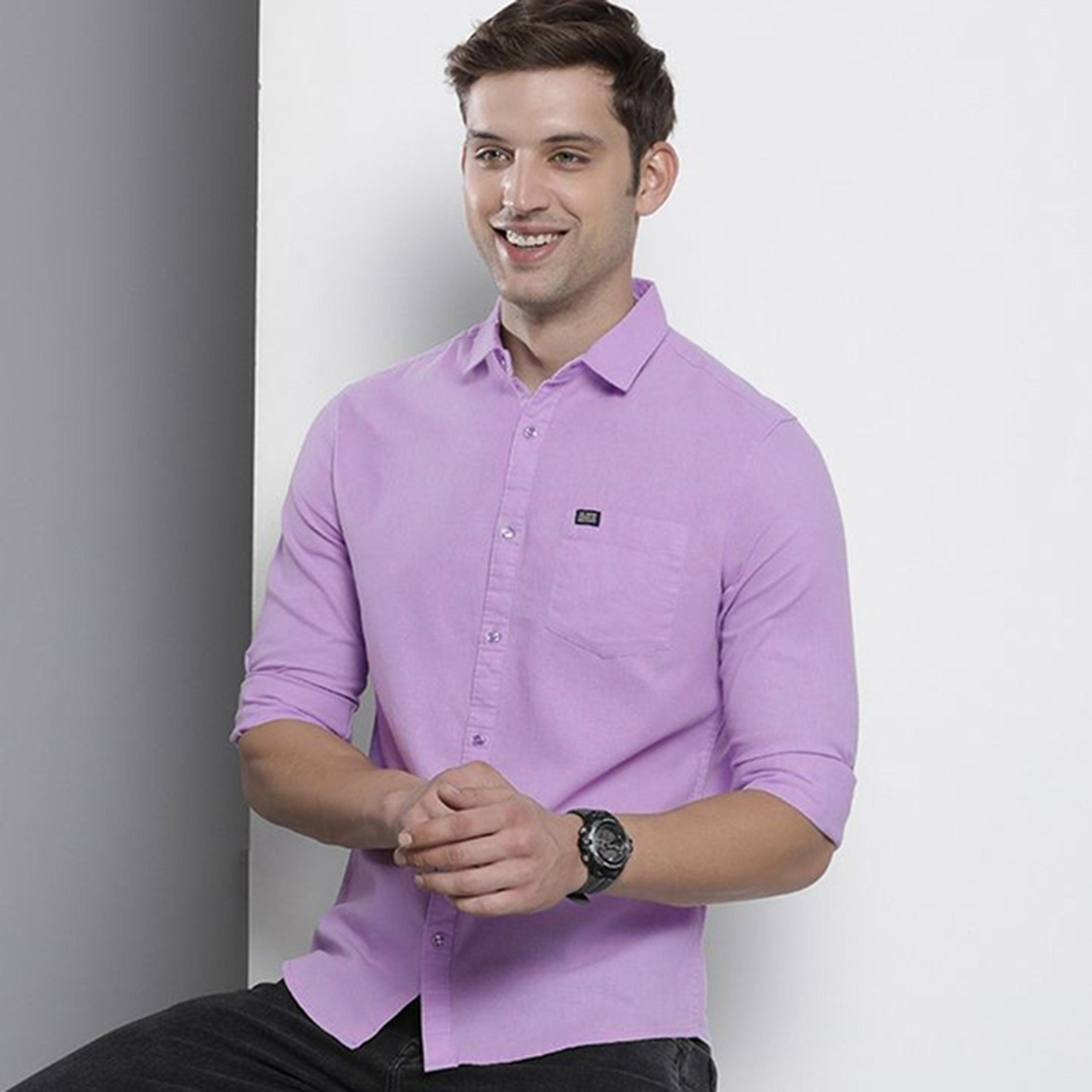 The Indian Garage Co X Styli Men Lilac Spread Collar Regular Shirt-men-clothing-shirts-image-1