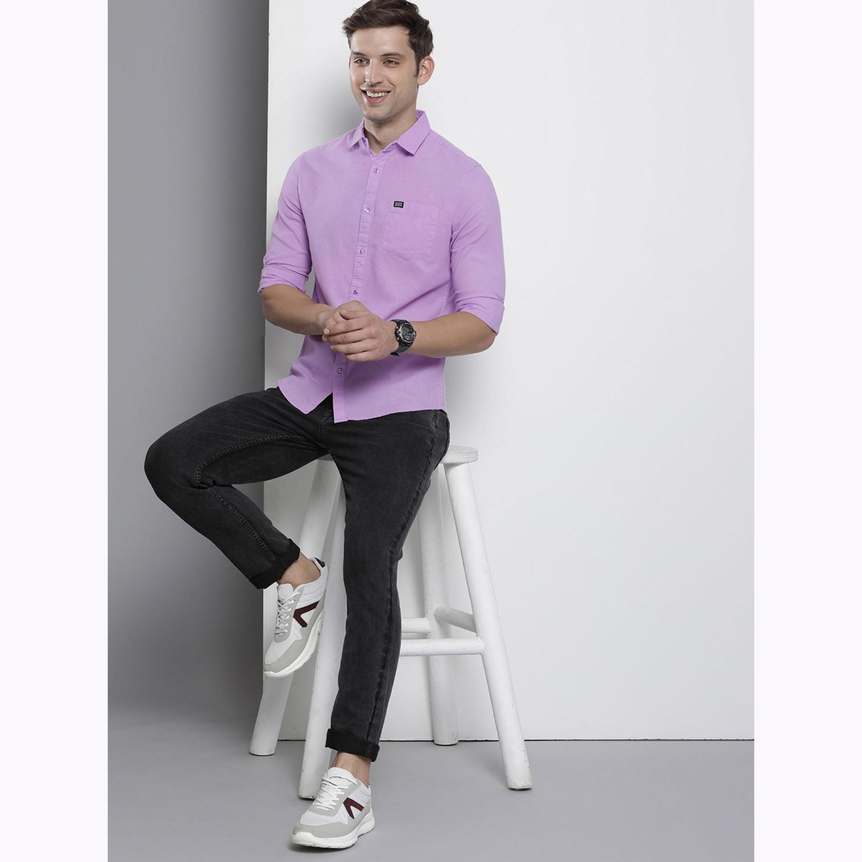 The Indian Garage Co X Styli Men Lilac Spread Collar Regular Shirt-men-clothing-shirts-image-2