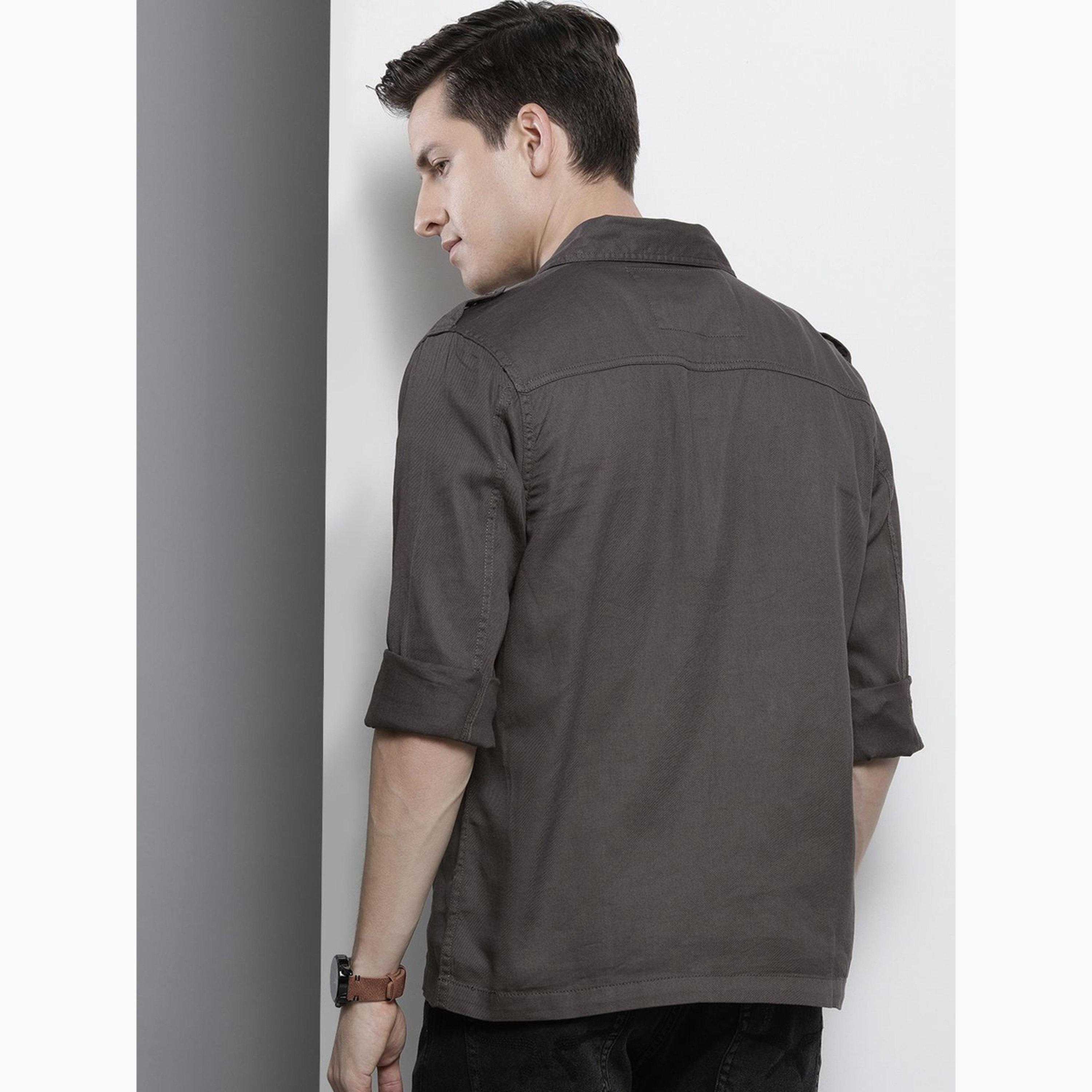 The Indian Garage Co X Styli Men Olive Green Military Shirt with Patches-men-clothing-shirts-image-4