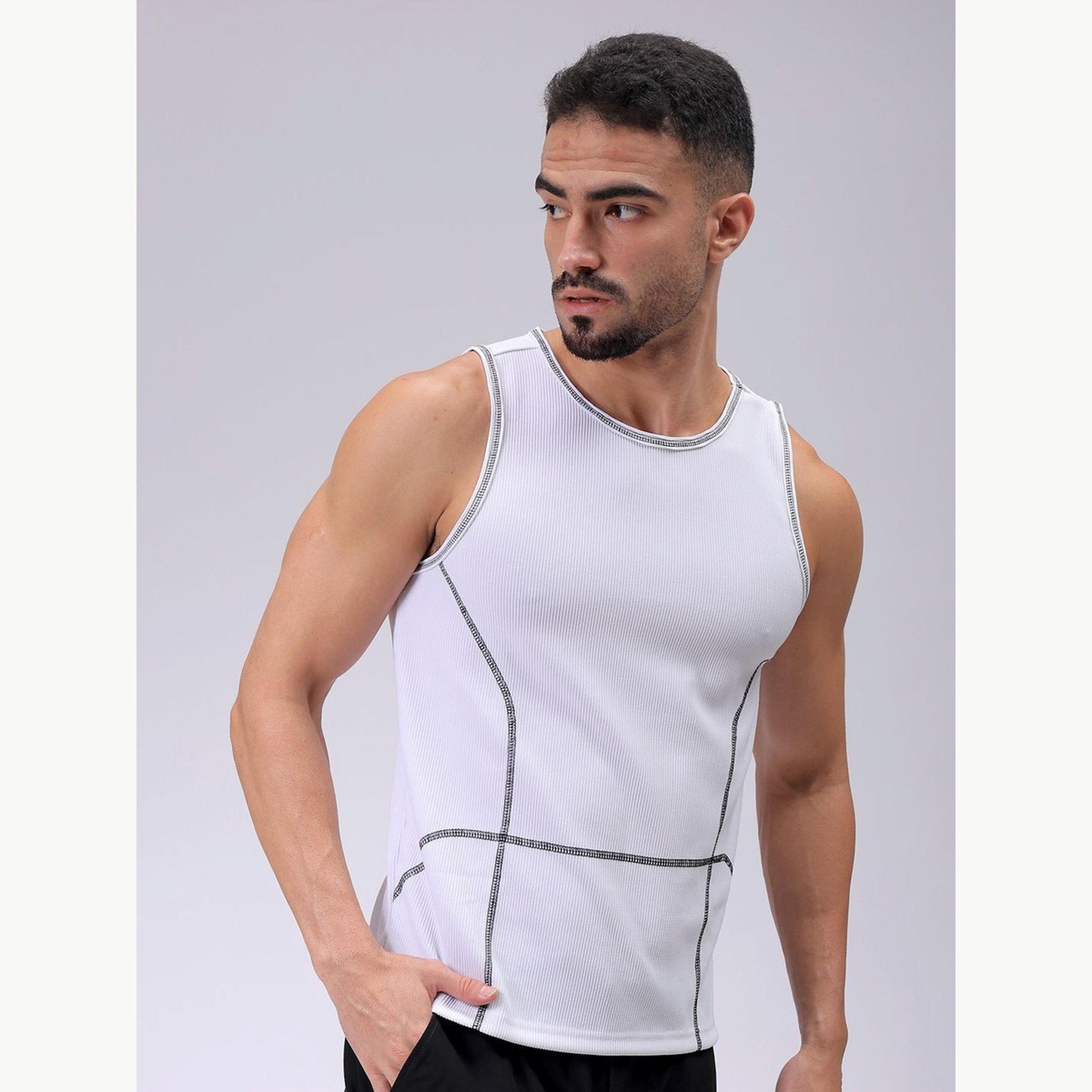 The Indian Garage Co X Styli Men White Regular Fit Textured Crew Neck Tank Top-men-clothing-tshirtsandpolos-vests-image-1