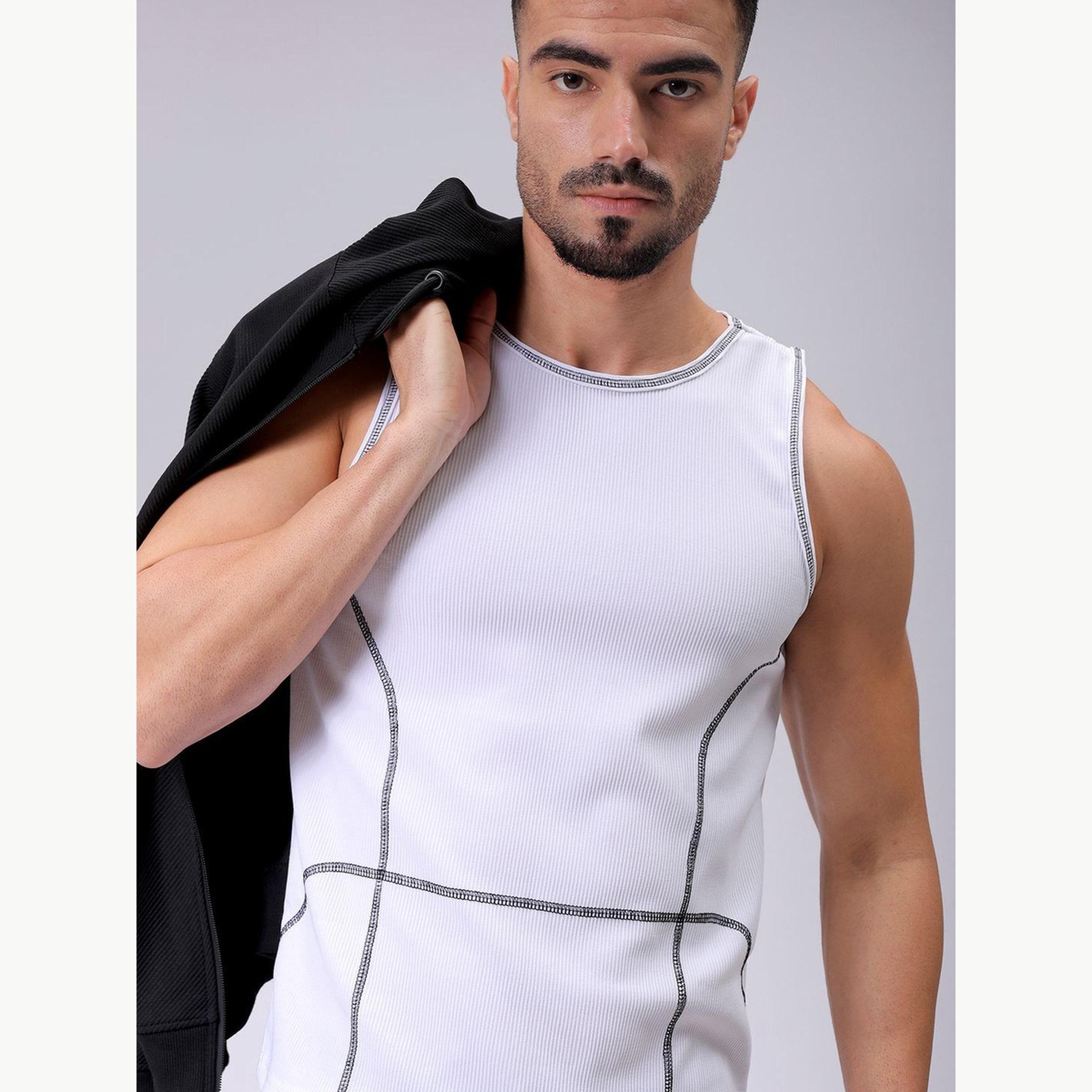 The Indian Garage Co X Styli Men White Regular Fit Textured Crew Neck Tank Top-men-clothing-tshirtsandpolos-vests-image-6