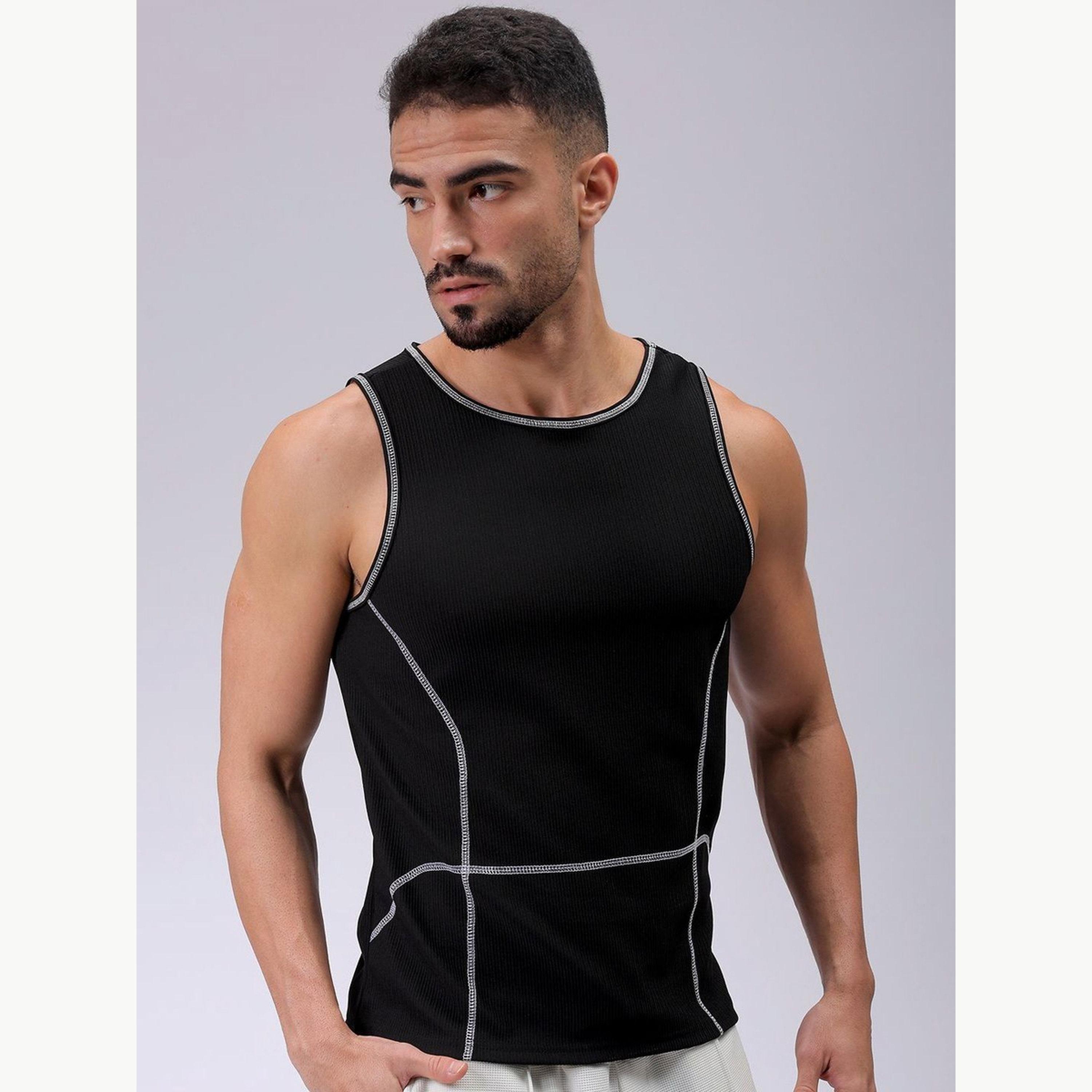 The Indian Garage Co X Styli Men Black Regular Fit Textured Crew Neck Tank Top-men-clothing-tshirtsandpolos-vests-image-1