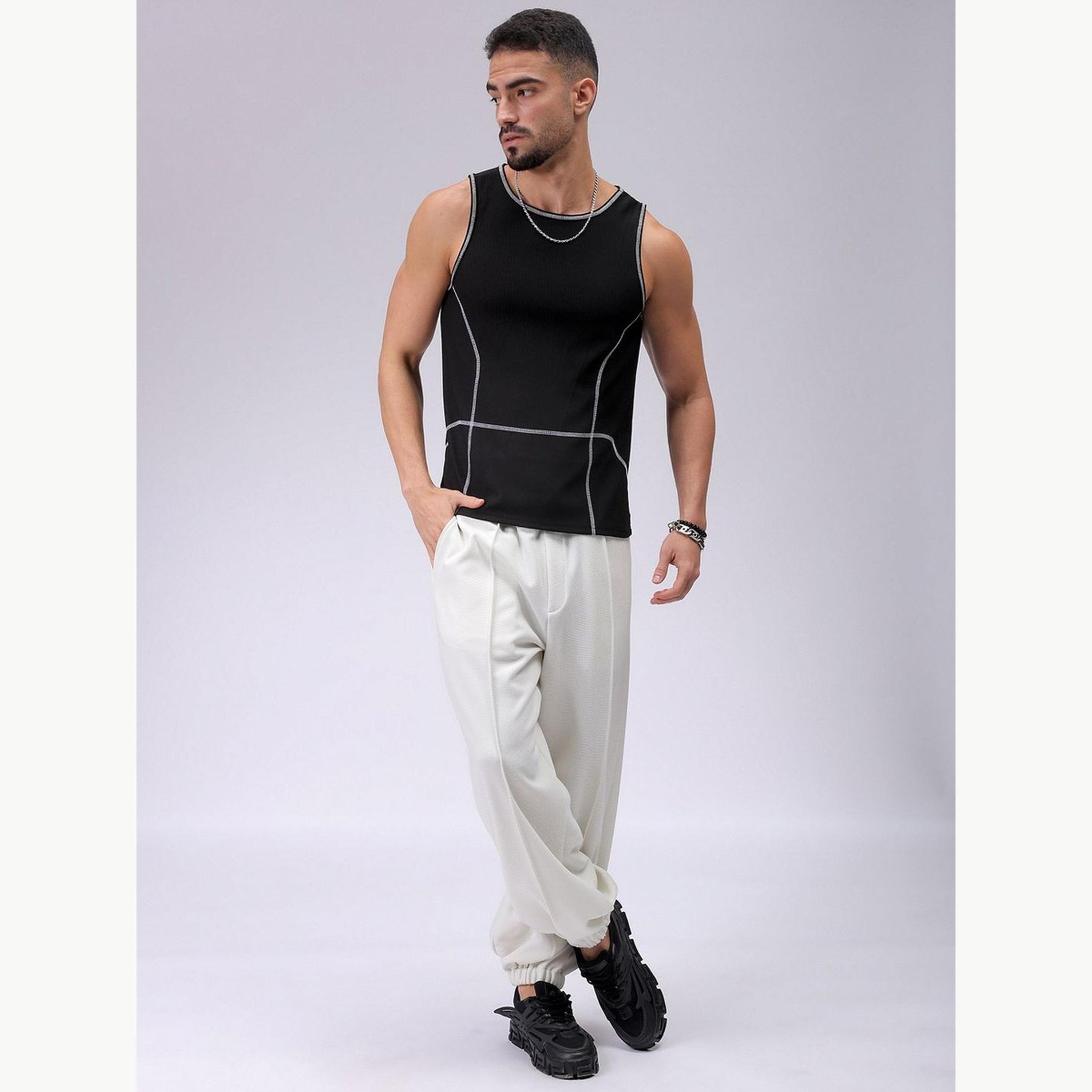 The Indian Garage Co X Styli Men Black Regular Fit Textured Crew Neck Tank Top-men-clothing-tshirtsandpolos-vests-image-2