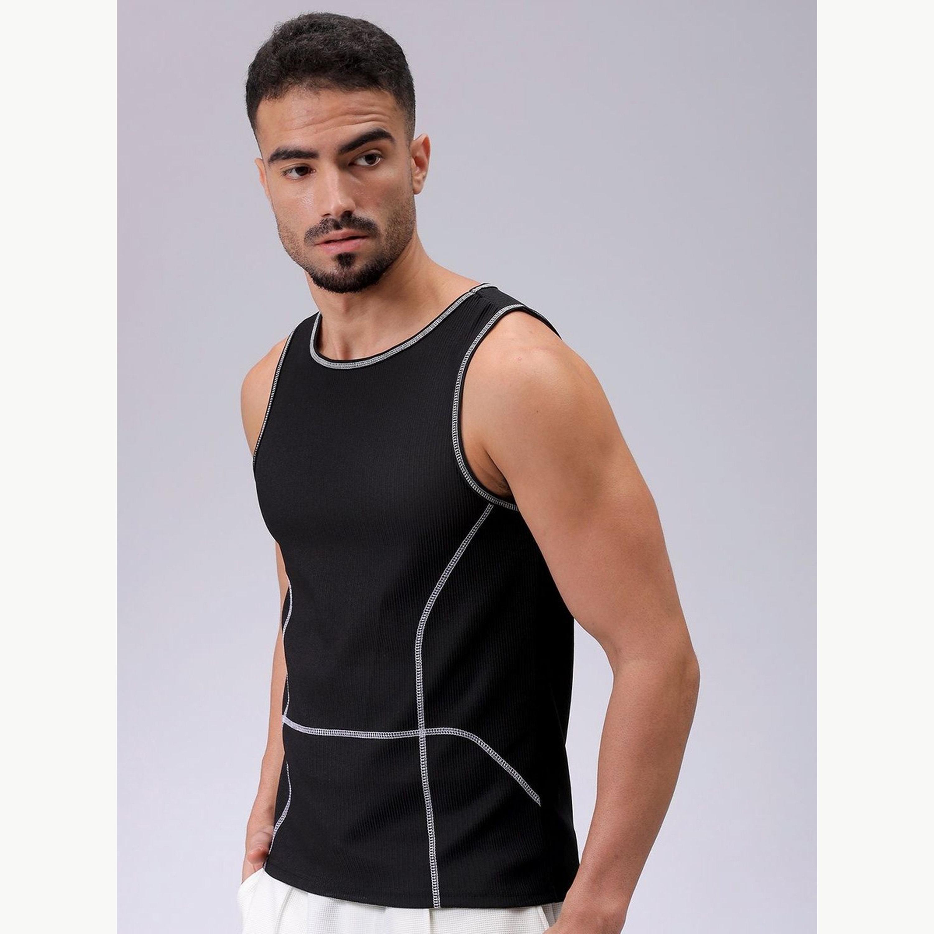 The Indian Garage Co X Styli Men Black Regular Fit Textured Crew Neck Tank Top-men-clothing-tshirtsandpolos-vests-image-3