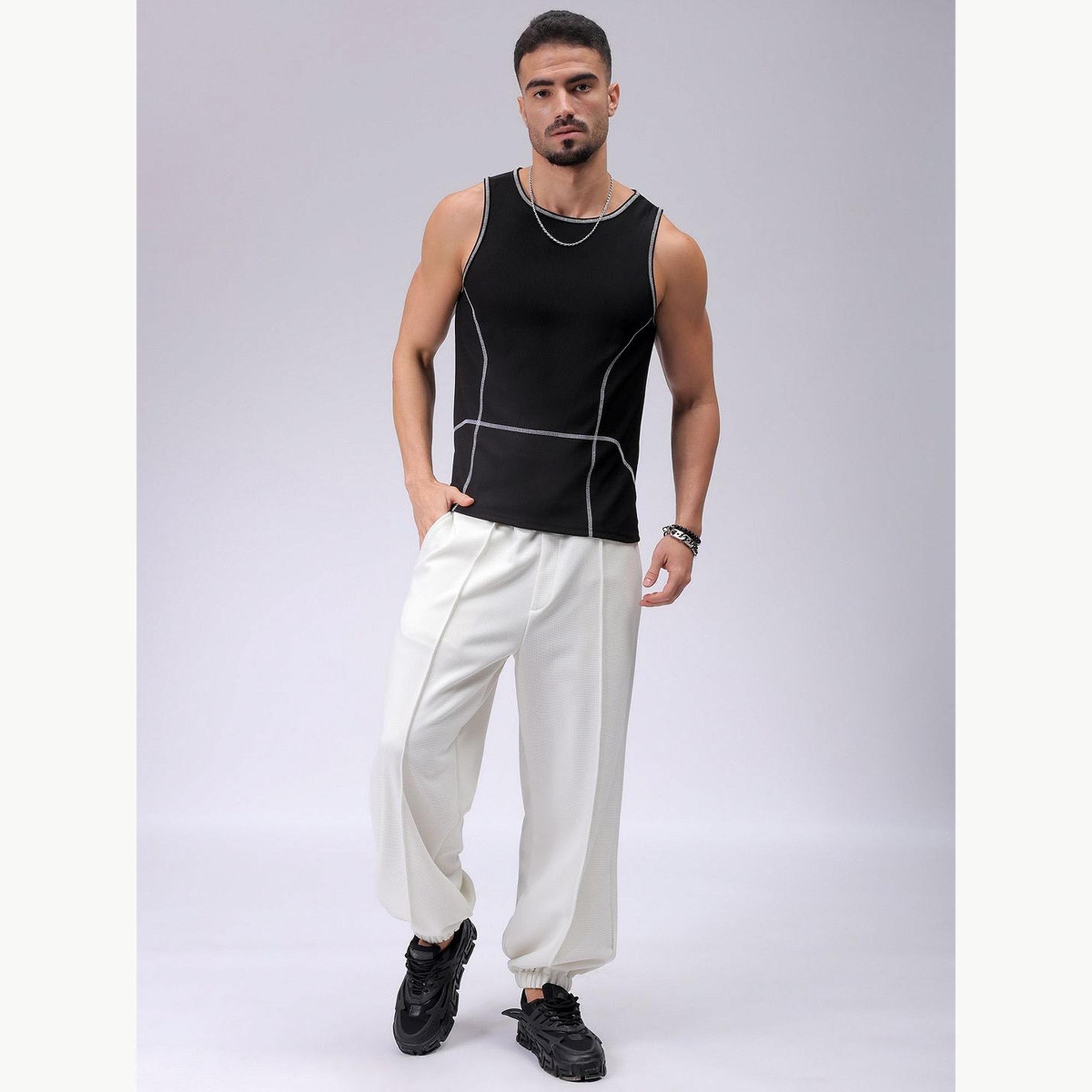 The Indian Garage Co X Styli Men Black Regular Fit Textured Crew Neck Tank Top-men-clothing-tshirtsandpolos-vests-image-4