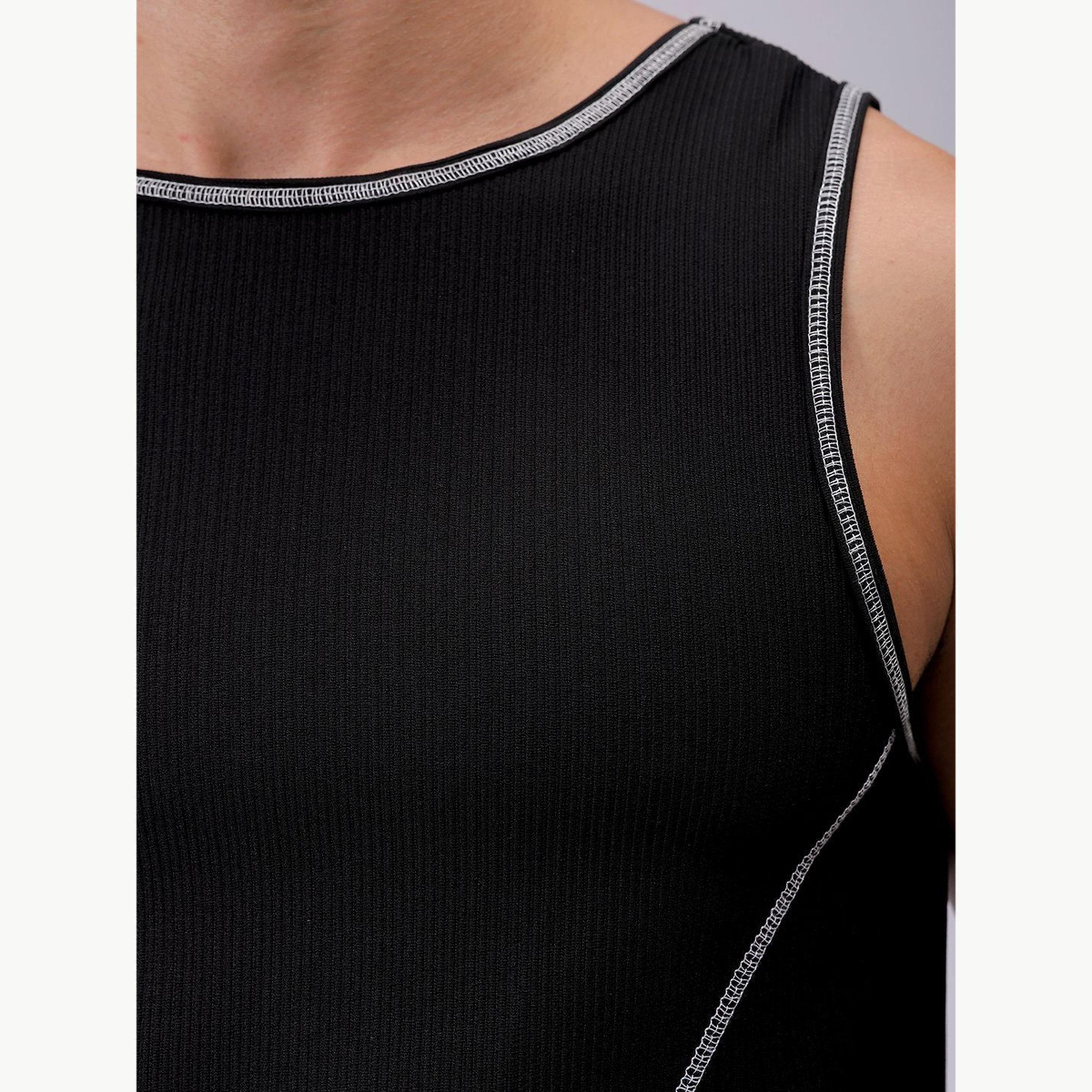 The Indian Garage Co X Styli Men Black Regular Fit Textured Crew Neck Tank Top-men-clothing-tshirtsandpolos-vests-image-6
