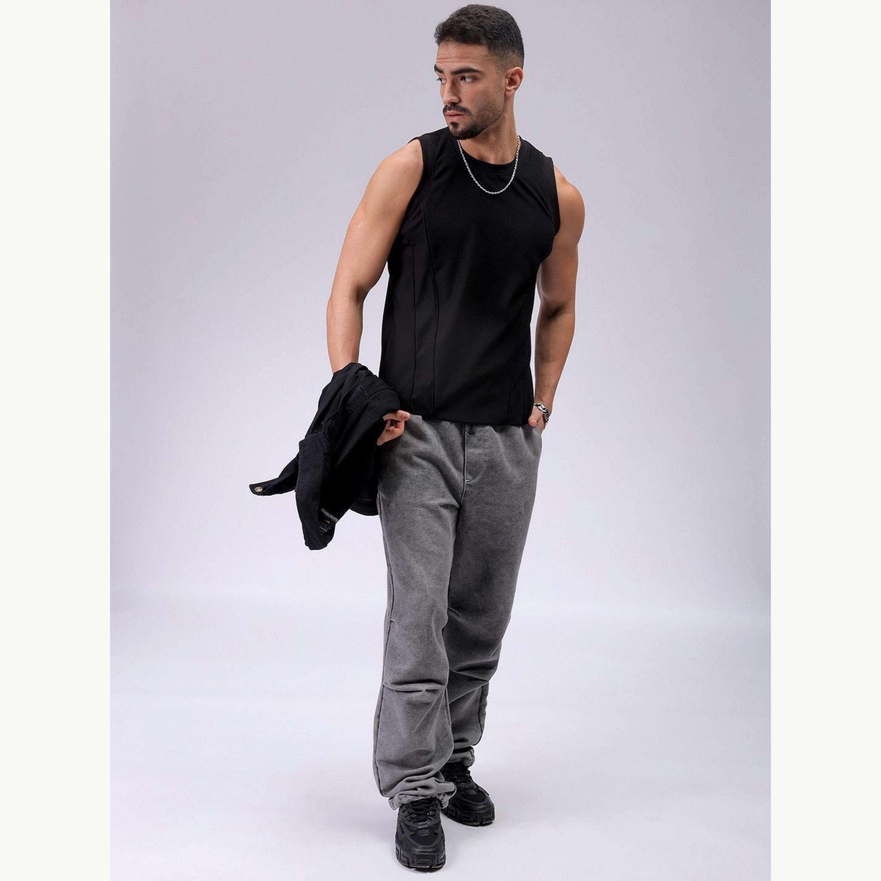 The Indian Garage Co X Styli Men Black Textured Sleeveless Tank-men-clothing-tshirtsandpolos-vests-image-2
