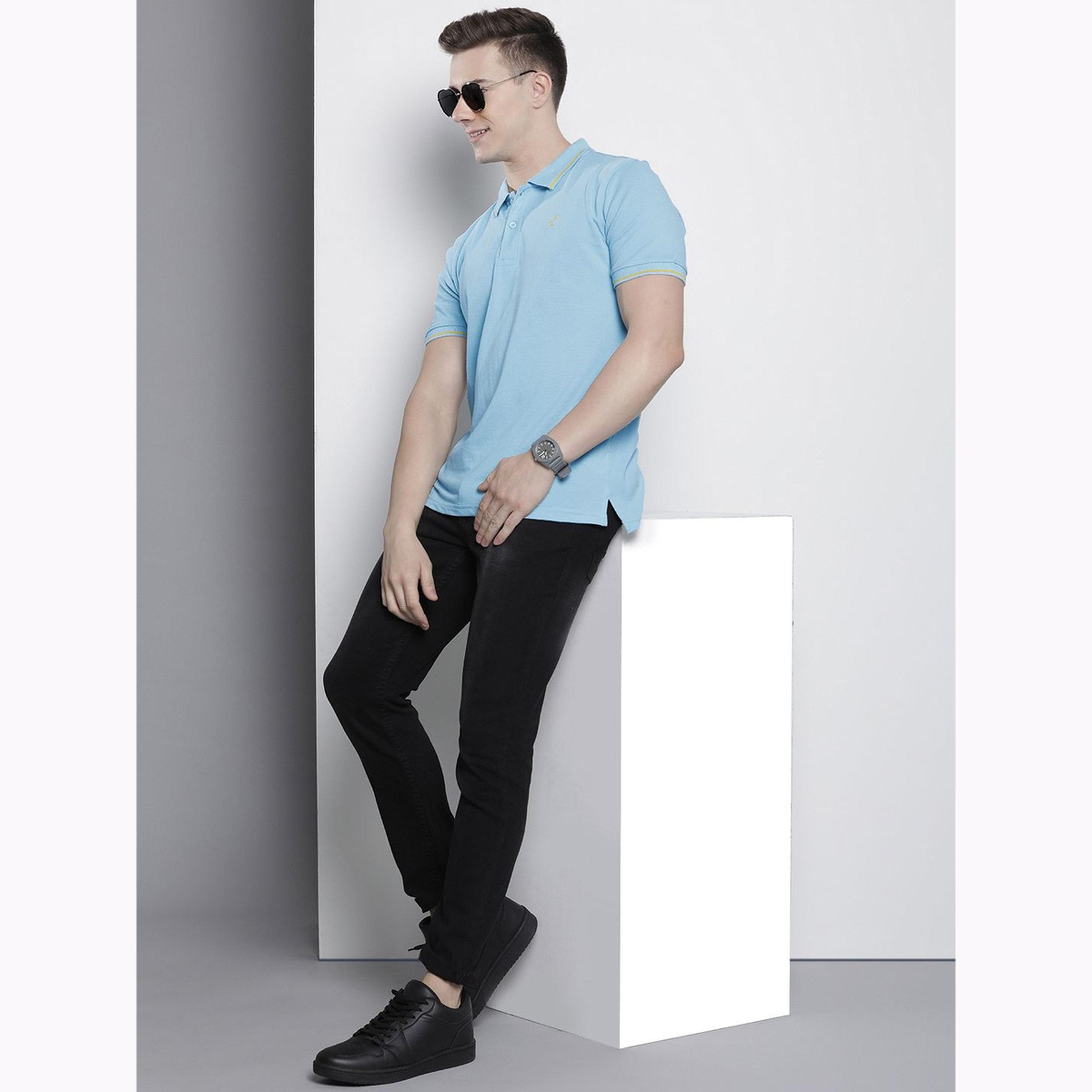 The Indian Garage Co X Styli Men Blue Regular Fit Short Sleeve Polo-men-clothing-tshirtsandpolos-polos-image-2