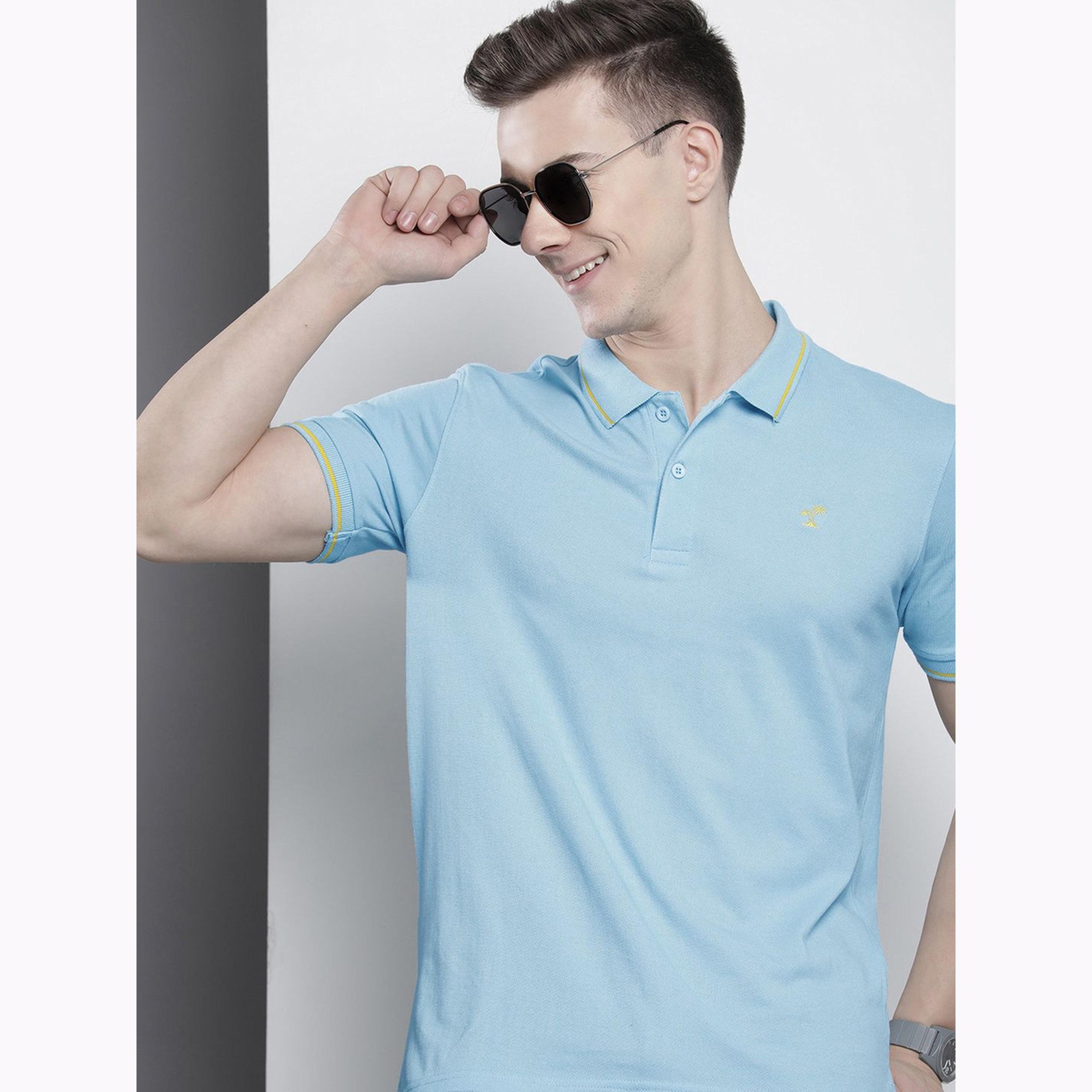 The Indian Garage Co X Styli Men Blue Regular Fit Short Sleeve Polo-men-clothing-tshirtsandpolos-polos-image-3