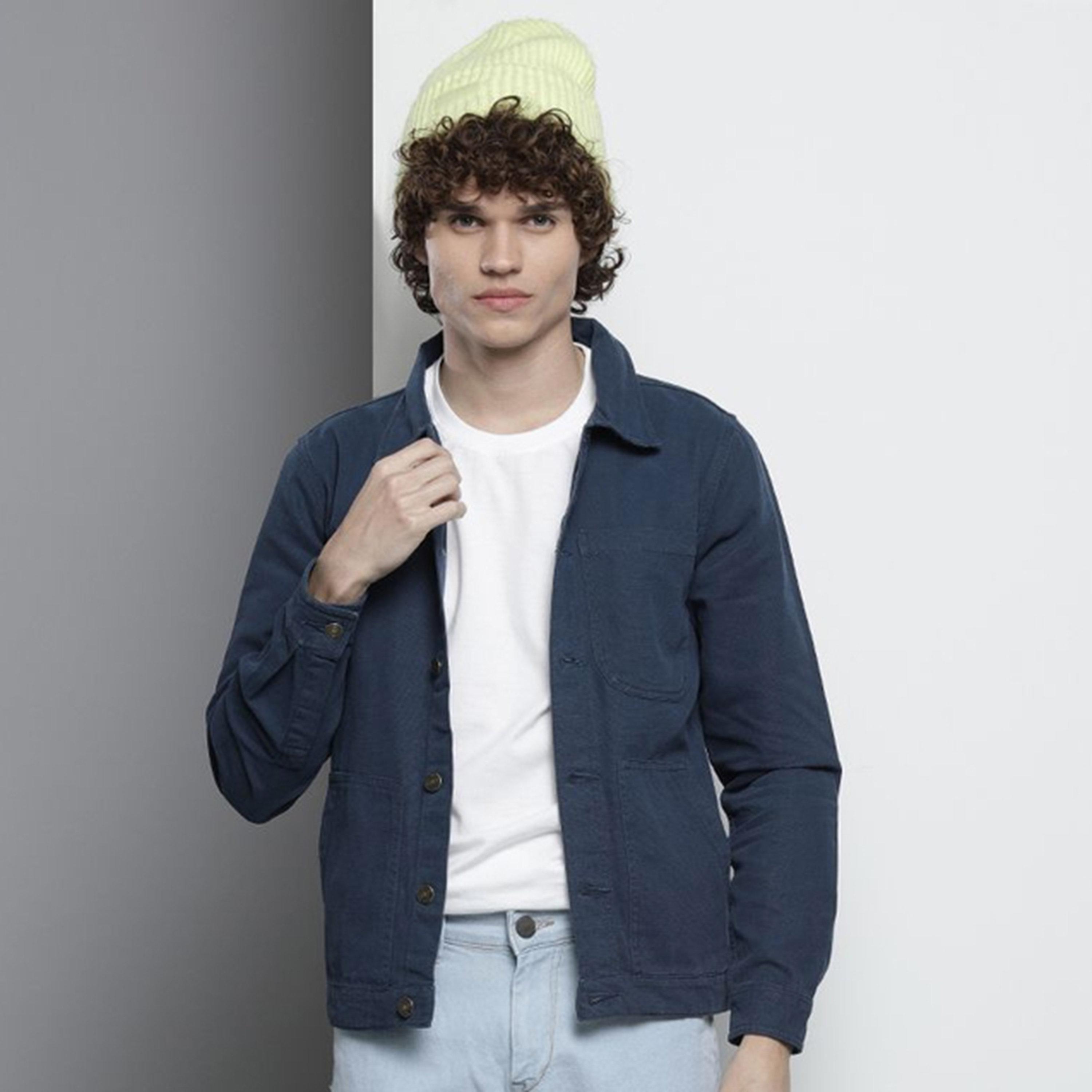 The Indian Garage Co X Styli Men Blue Solid Button-Up Jacket-men-clothing-jacketsandblazers-jackets-image-1