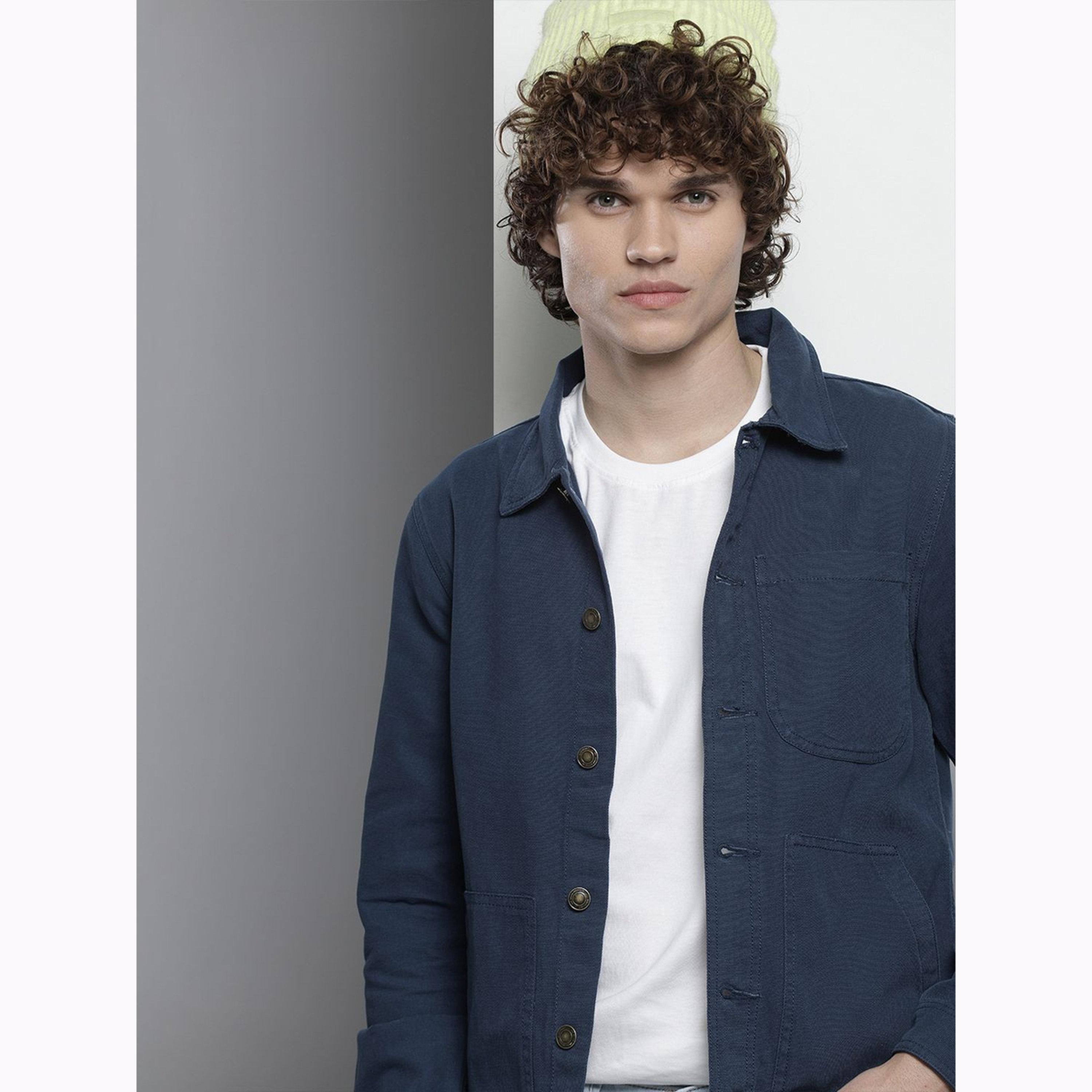 The Indian Garage Co X Styli Men Blue Solid Button-Up Jacket-men-clothing-jacketsandblazers-jackets-image-4