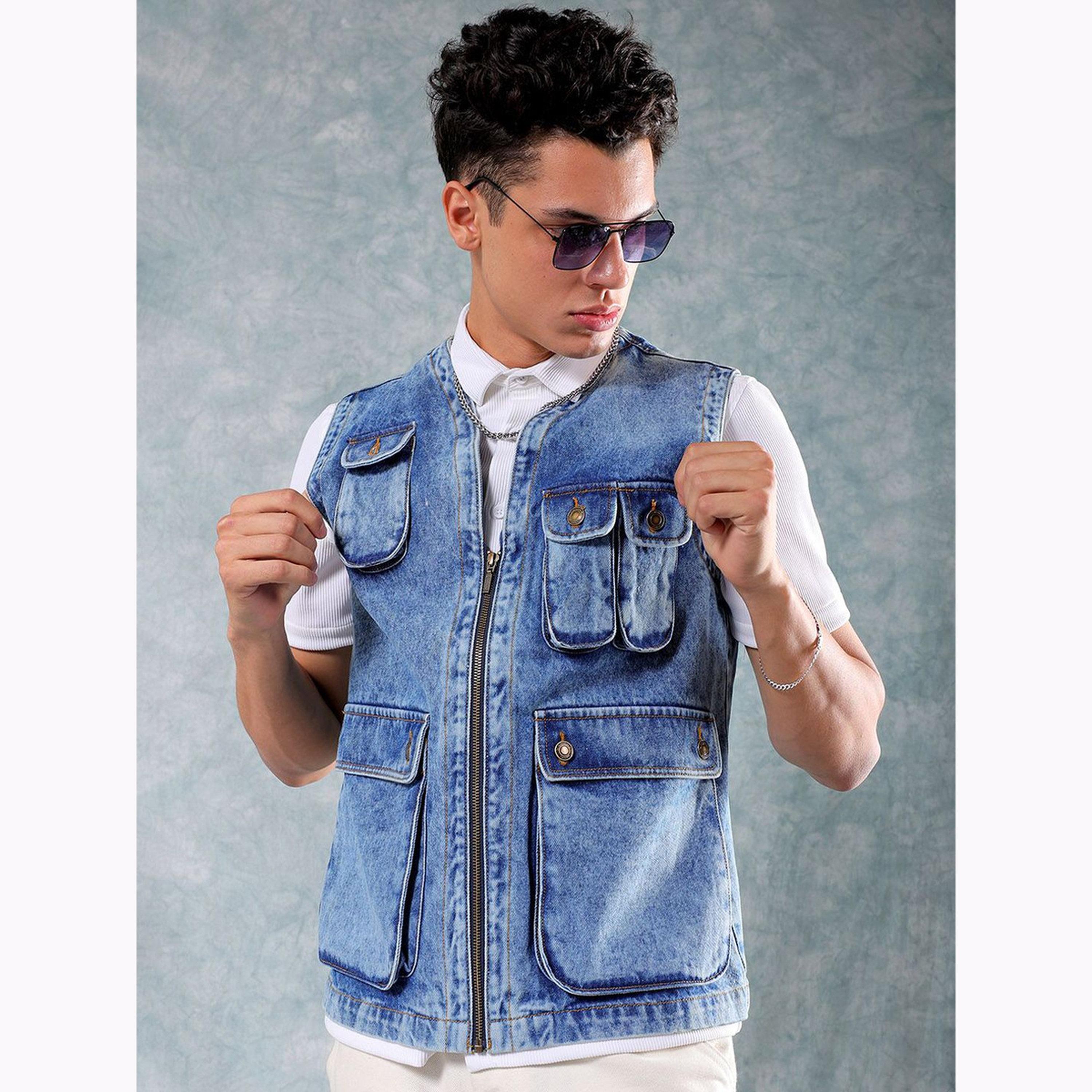 The Indian Garage Co X Styli Men Blue Denim Relaxed Utility Vest-men-clothing-jacketsandblazers-jackets-image-1