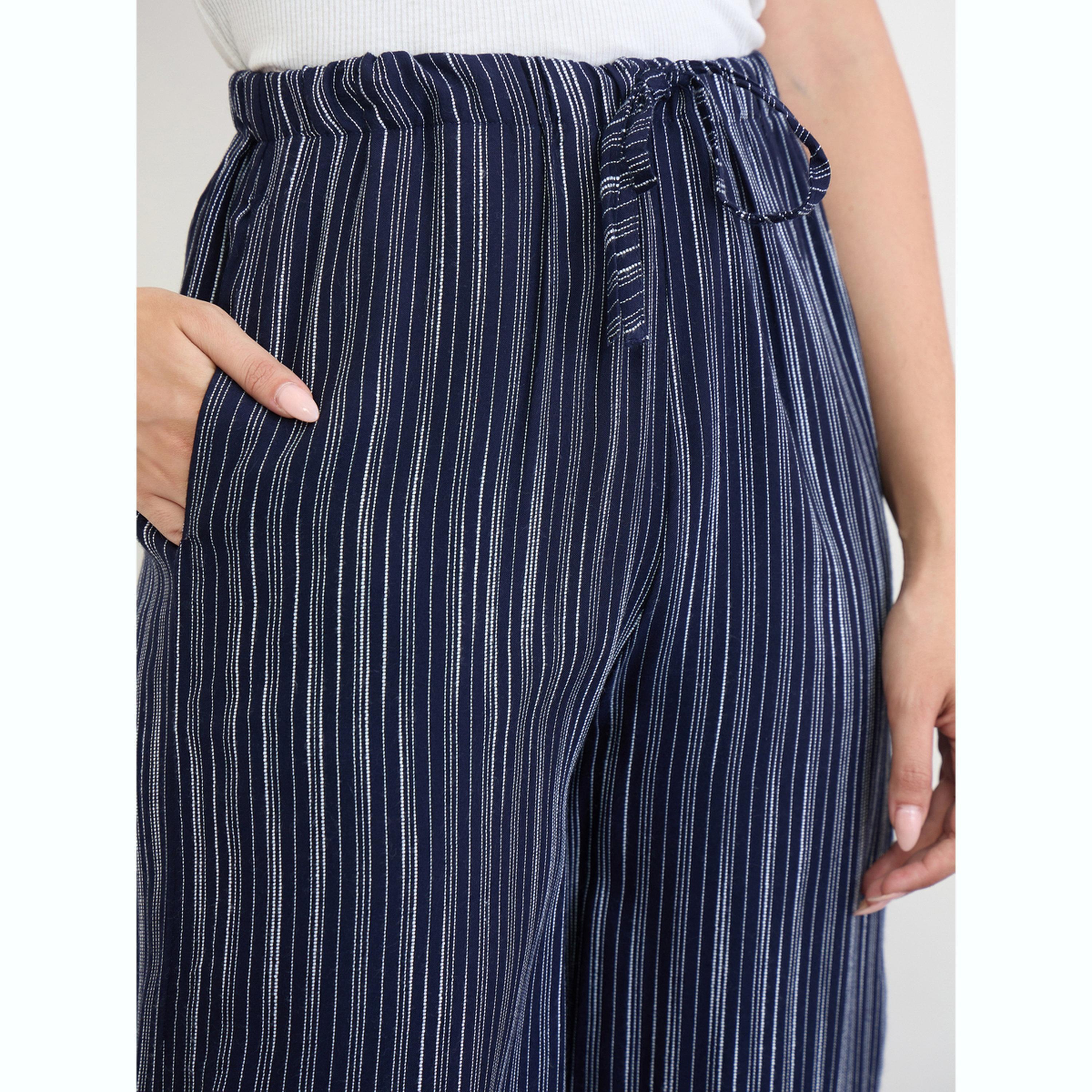 Styli Navy Striped Wide Leg Pants with Drawstring-women-clothing-bottoms-joggers-image-3
