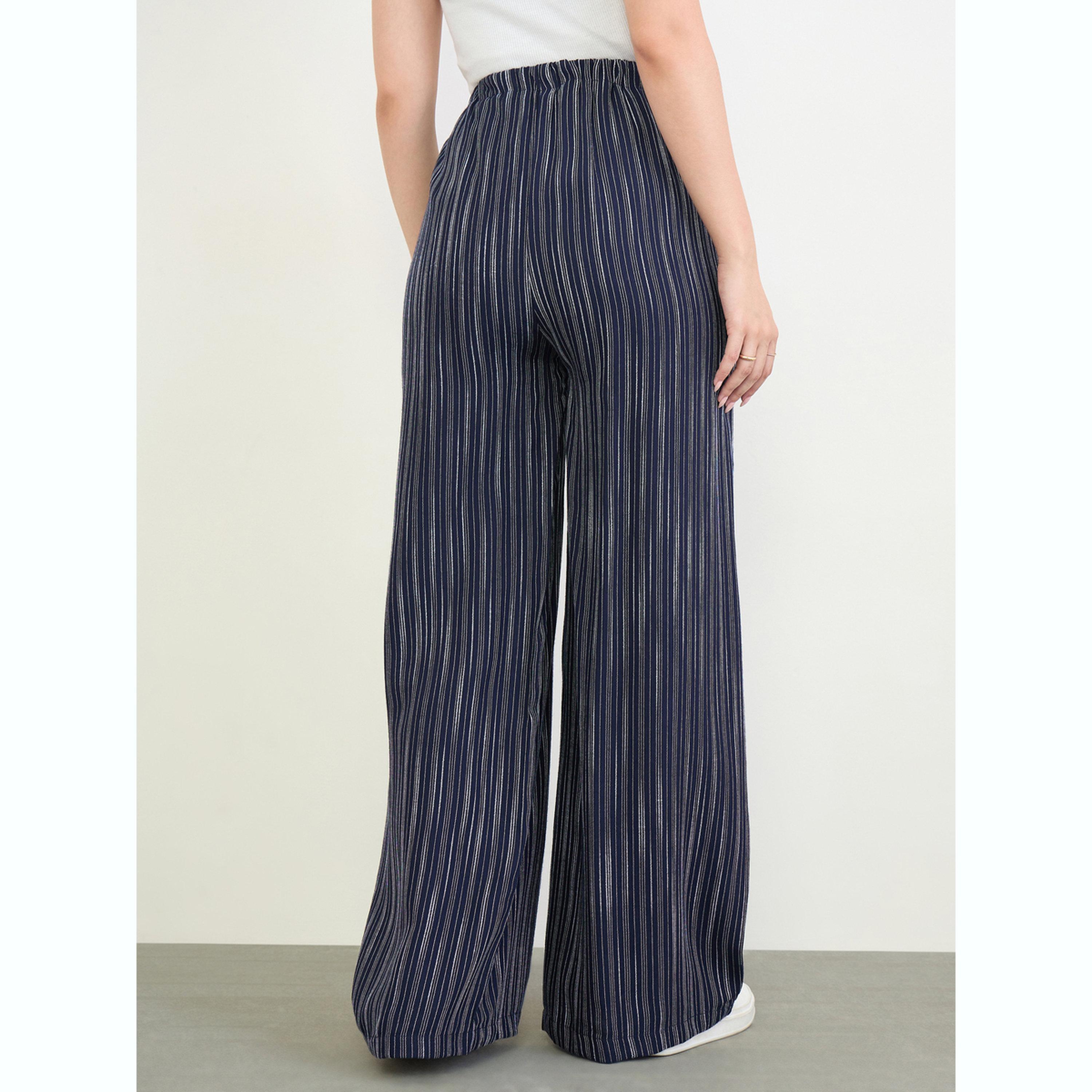بنطال مخطط بأرجل واسعة ورباط خصر-women-clothing-bottoms-joggers-image-4