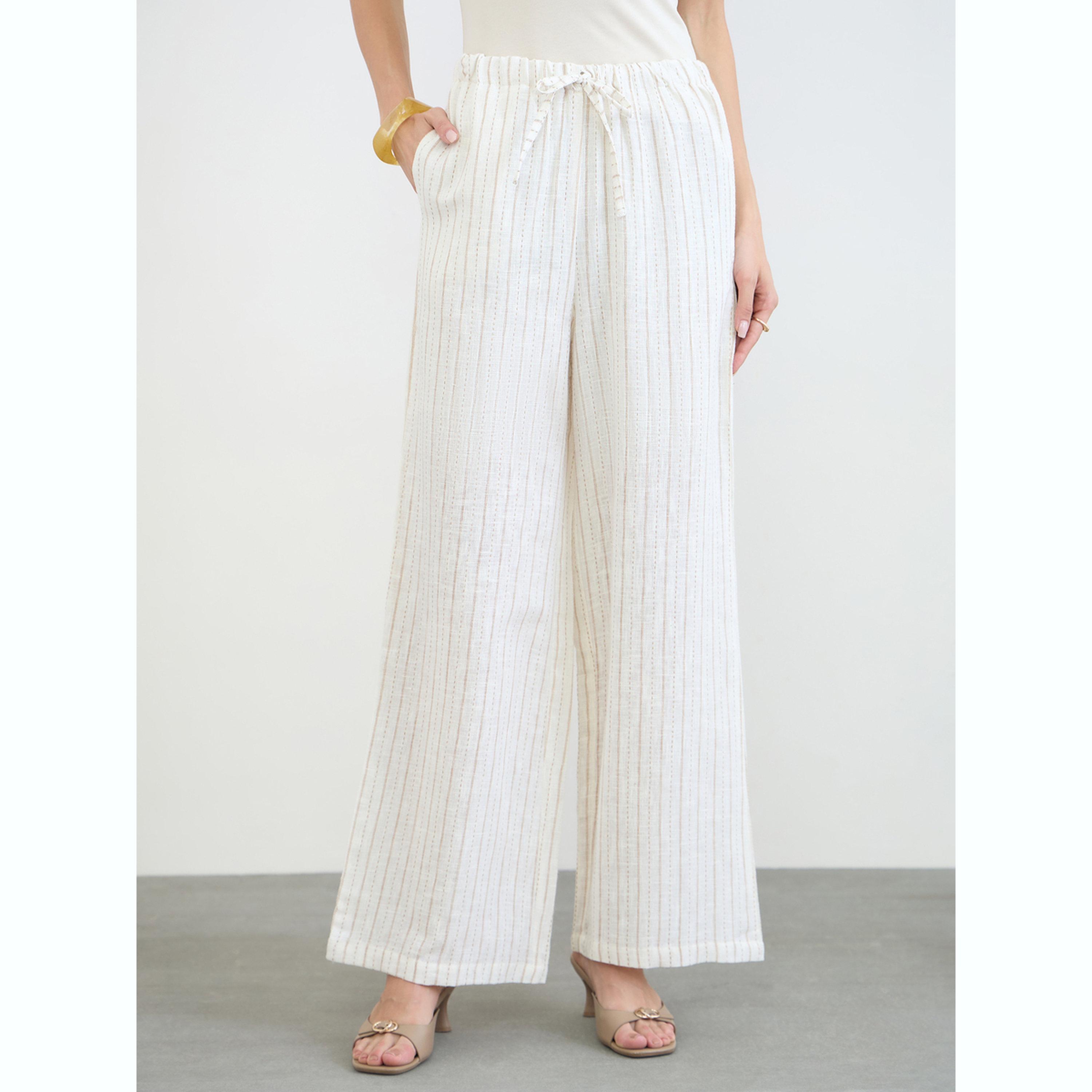 بنطال بأرجل واسعة ورباط سحب ومخطط-women-clothing-bottoms-joggers-image-1