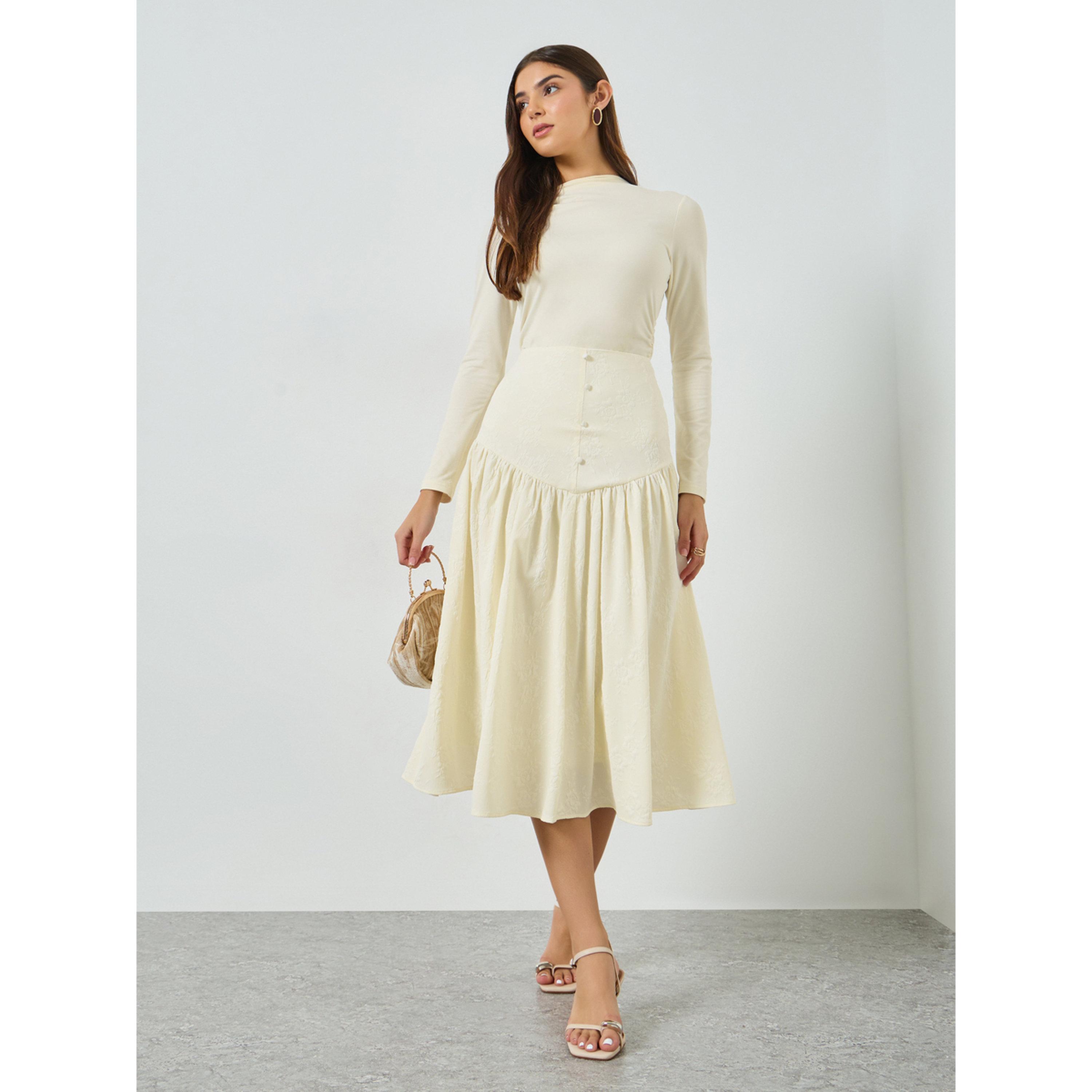 تنورة ميدي بكسرات وأزرار جانبية وبارزة الملمس-women-clothing-bottoms-skirts-image-2