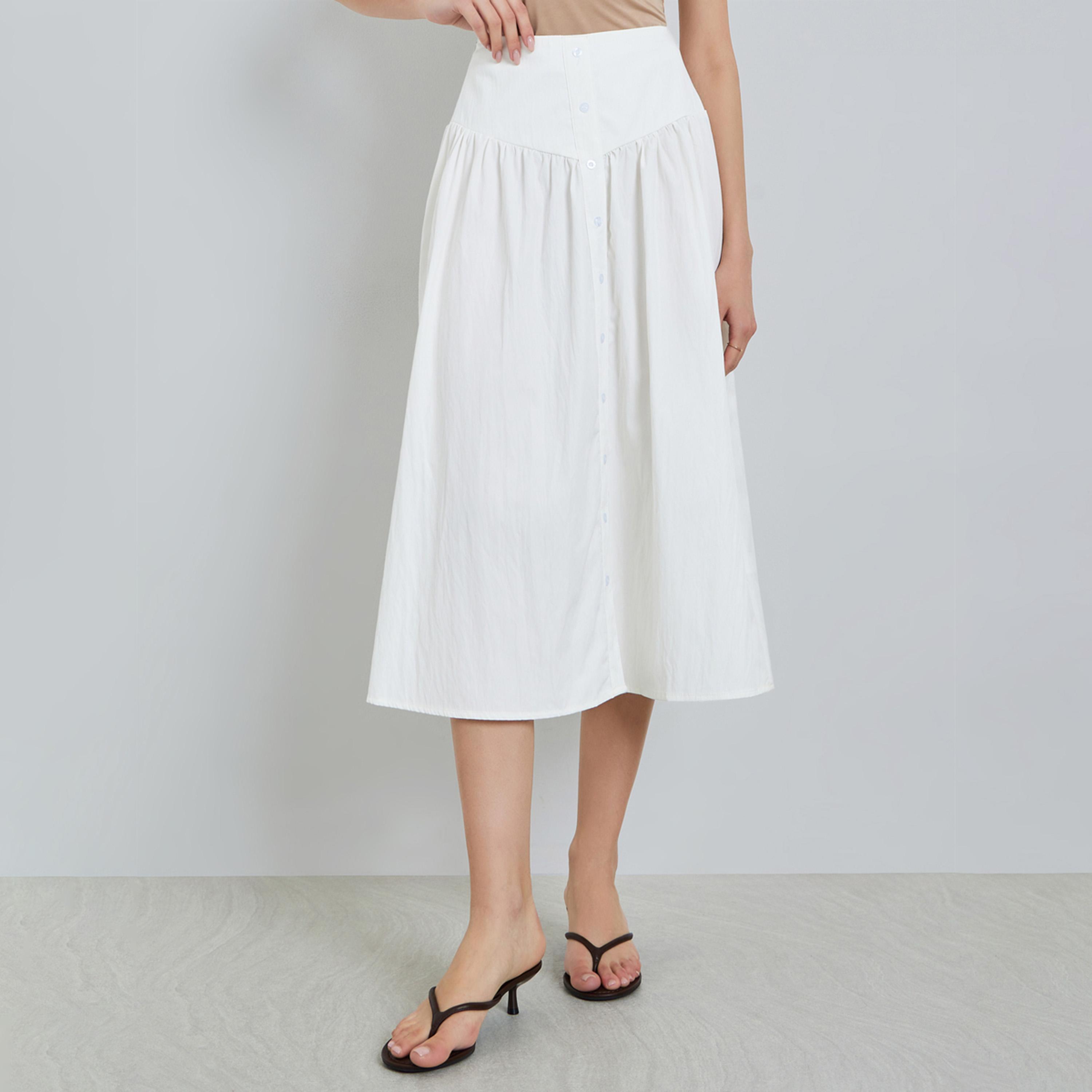 Take Two White Wide Waistband Button Midi Skirt-women-clothing-bottoms-skirts-image-1