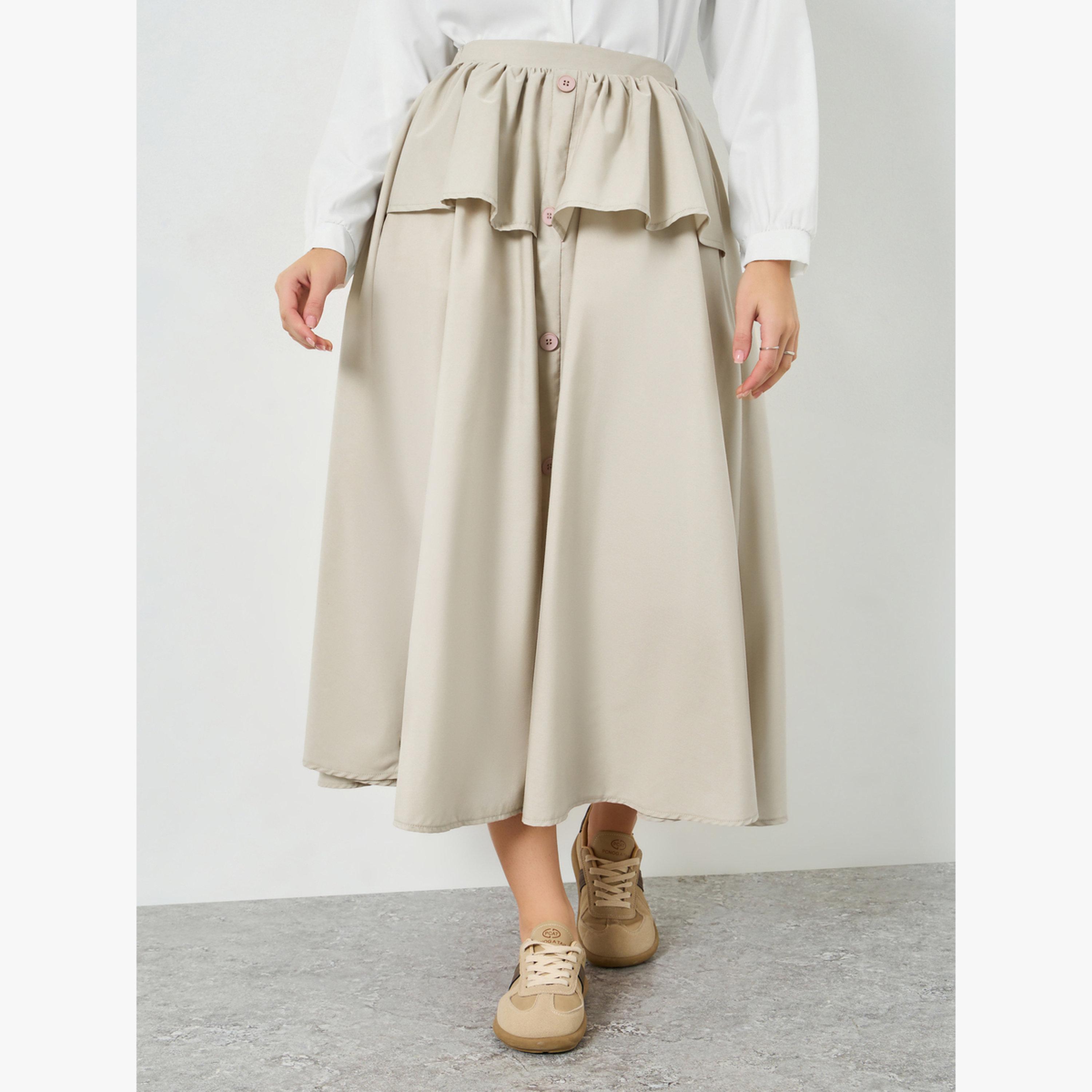 تنورة ميدي بحافة واسعة وتفاصيل كشكش-women-clothing-bottoms-skirts-image-1