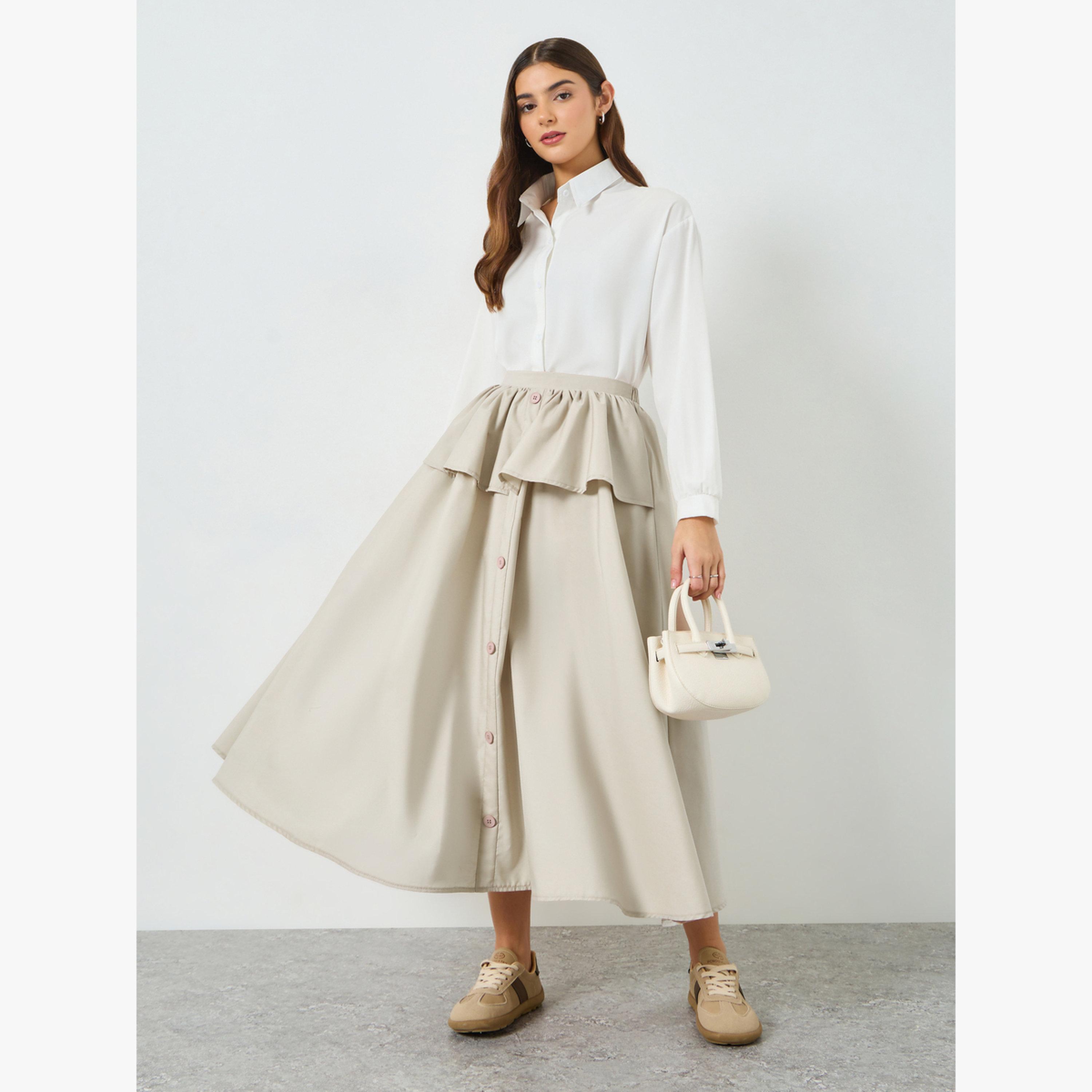 Take Two Beige Frill Detail A-Line Midi Skirt-women-clothing-bottoms-skirts-image-2