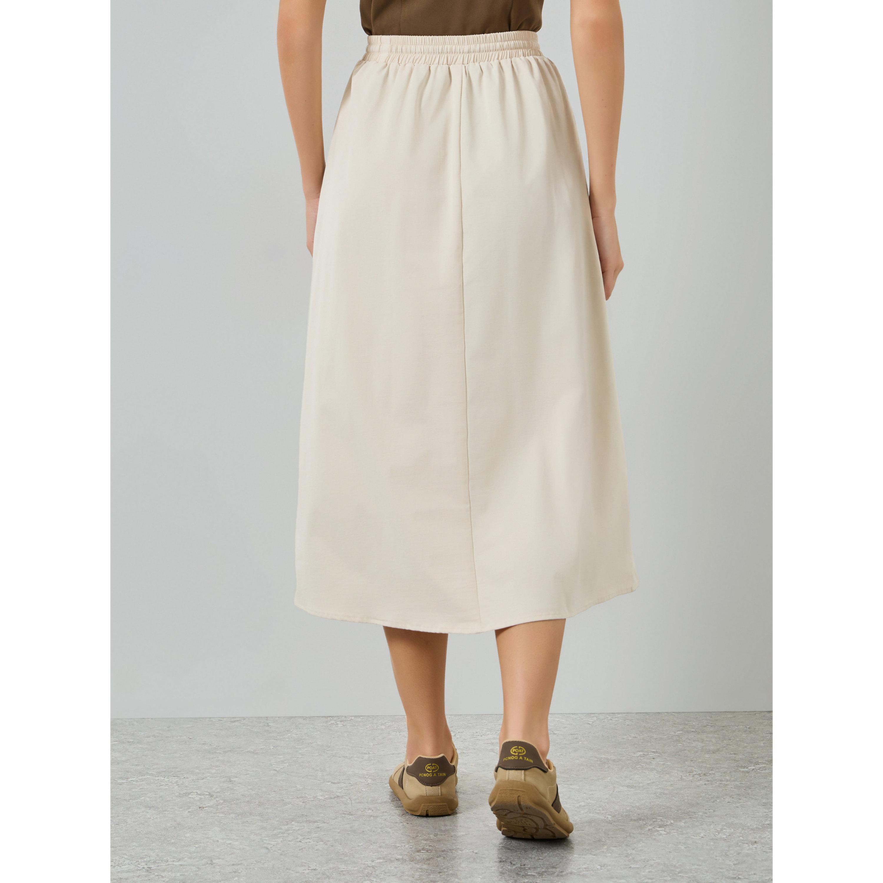 Take Two Beige Drawstring Waist Pleated Midi Skirt-women-clothing-bottoms-skirts-image-5