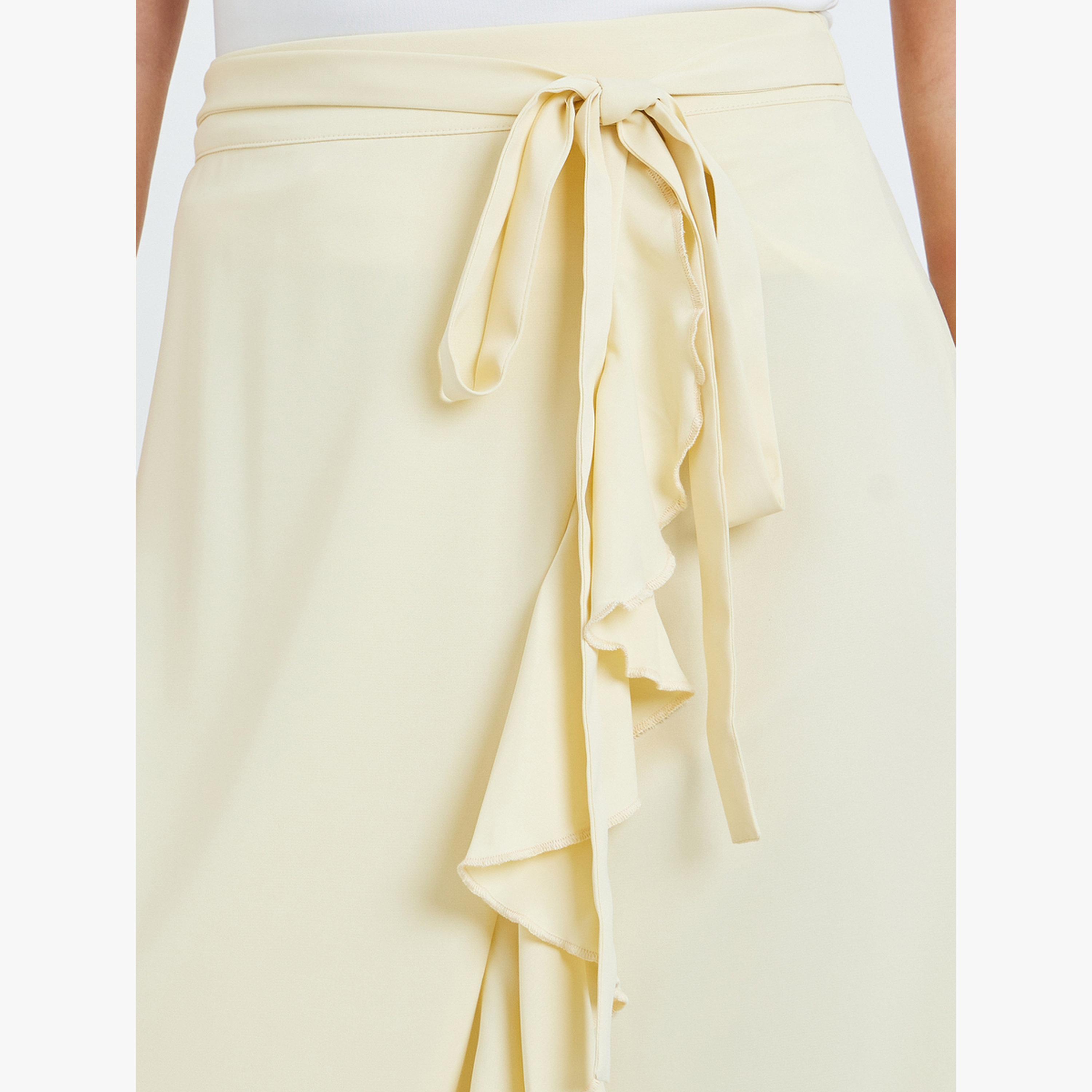 Take Two Yellow Ruffle Hem Midi Skirt with Tie-Up-women-clothing-bottoms-skirts-image-3