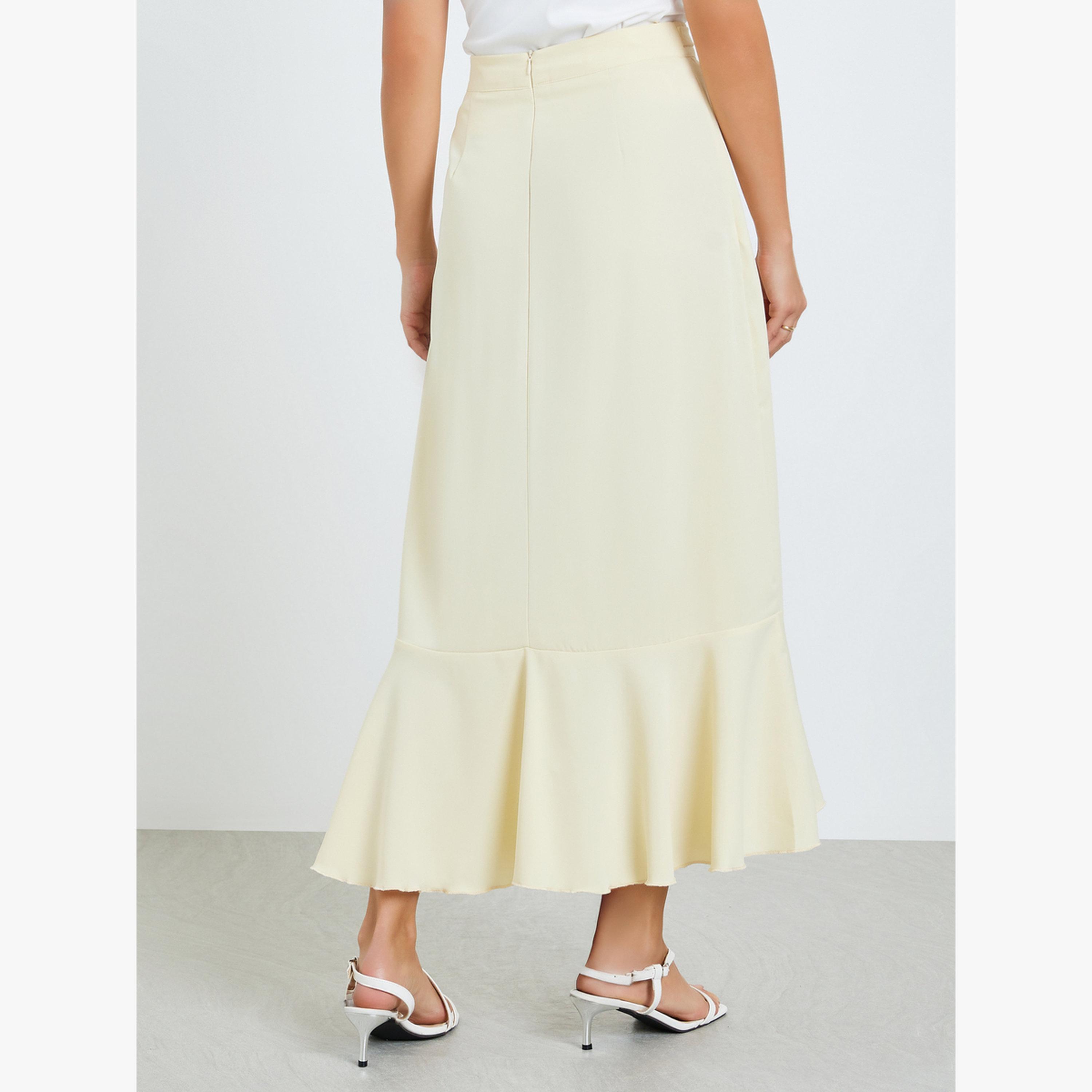 Take Two Yellow Ruffle Hem Midi Skirt with Tie-Up-women-clothing-bottoms-skirts-image-4
