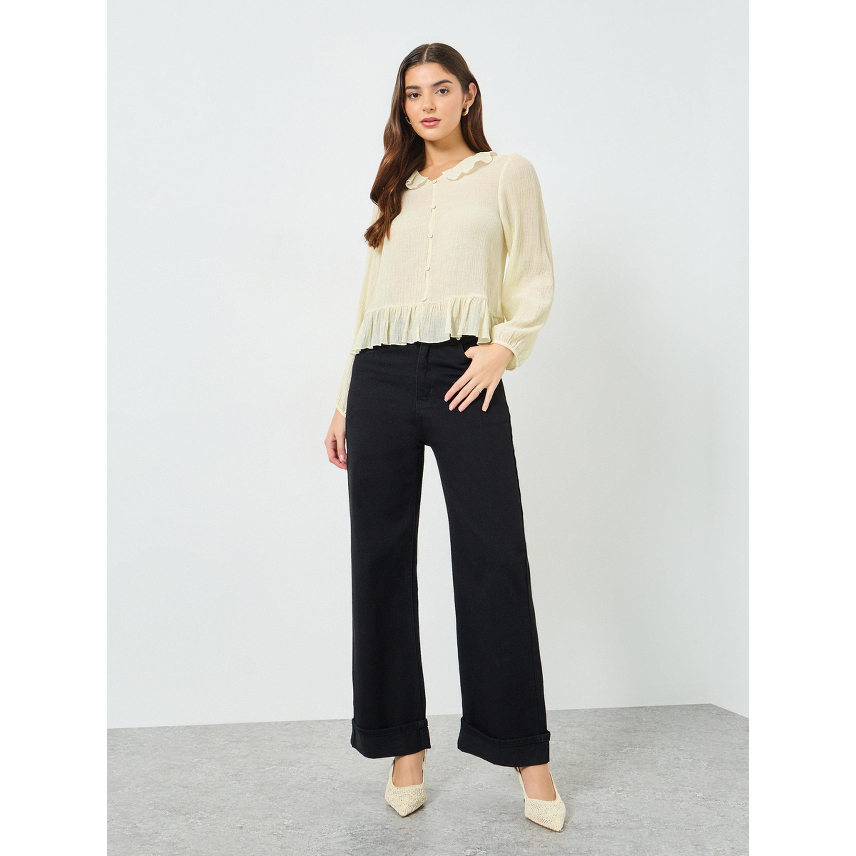 Take Two Beige Texture Buttoned Ruffle Hem Top-women-clothing-shirtsandblouses-blouses-image-2
