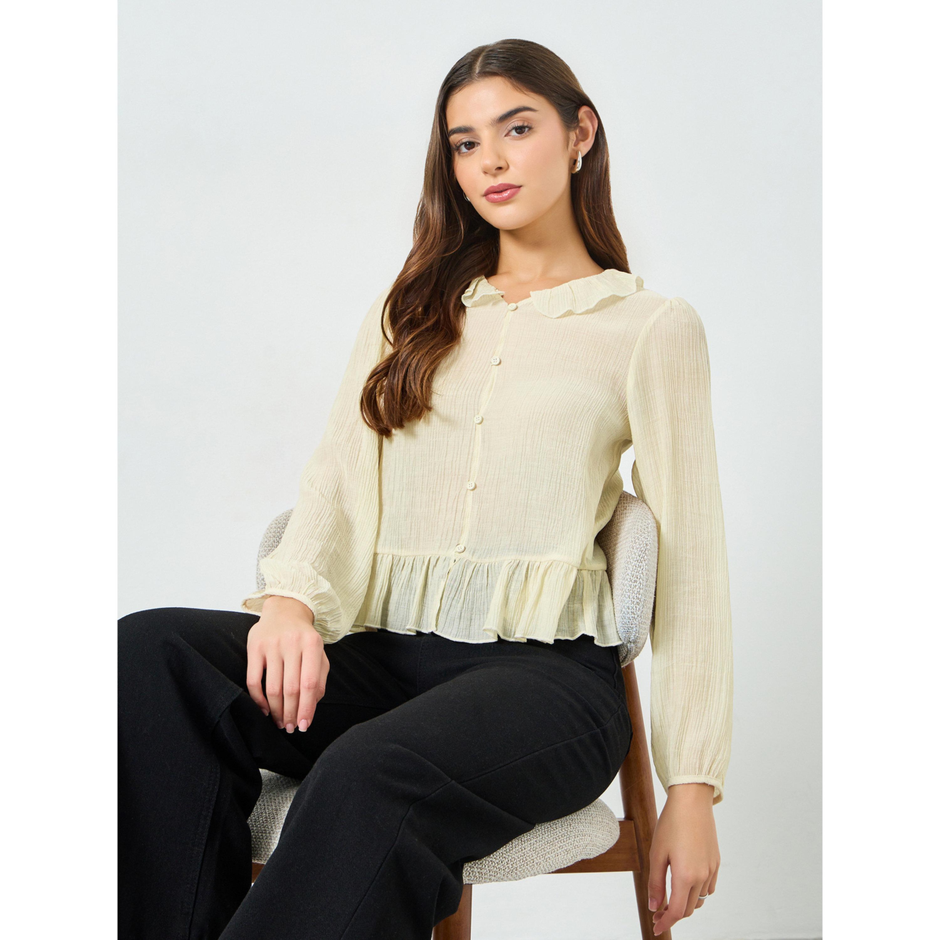 Take Two Beige Texture Buttoned Ruffle Hem Top-women-clothing-shirtsandblouses-blouses-image-3