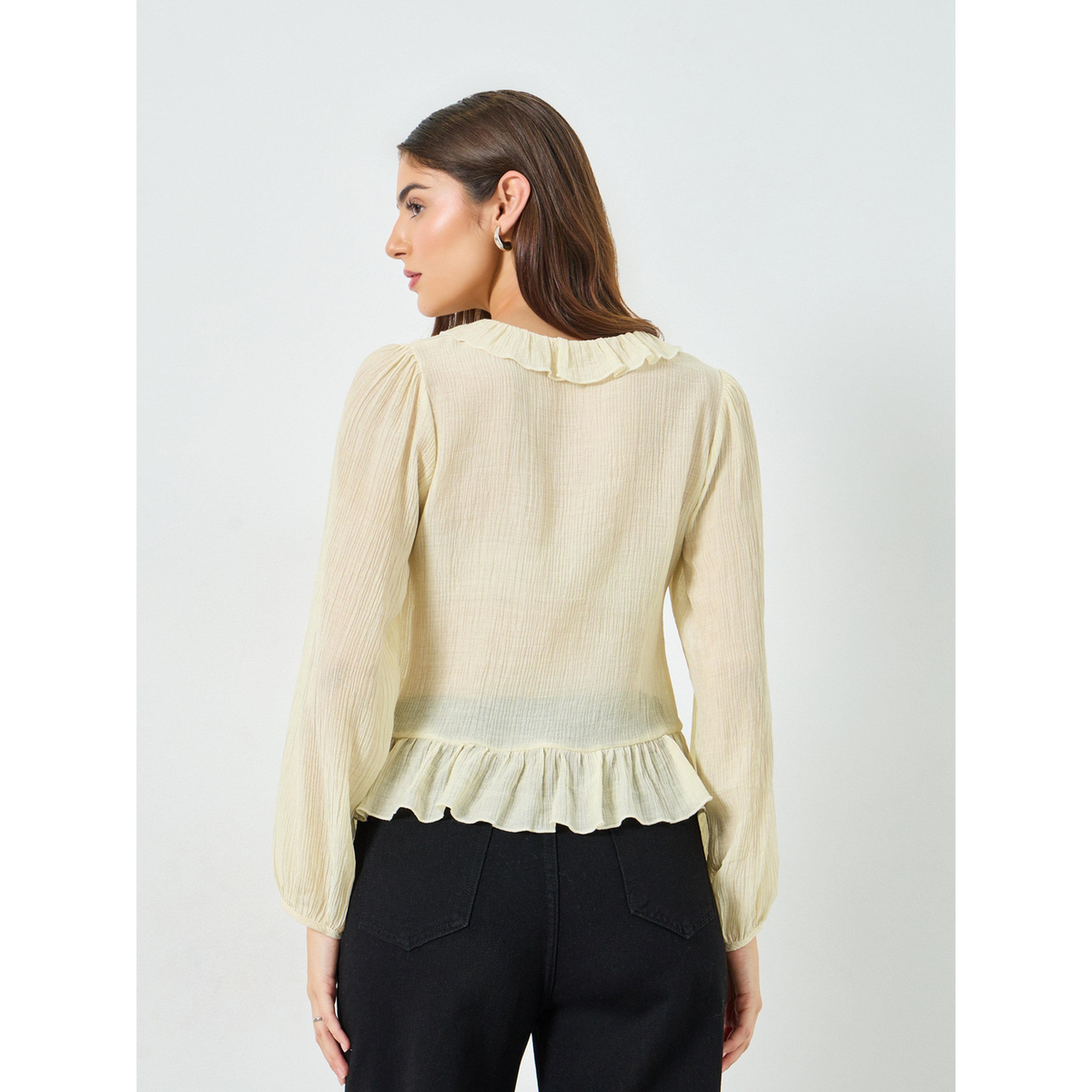 Take Two Beige Texture Buttoned Ruffle Hem Top-women-clothing-shirtsandblouses-blouses-image-4