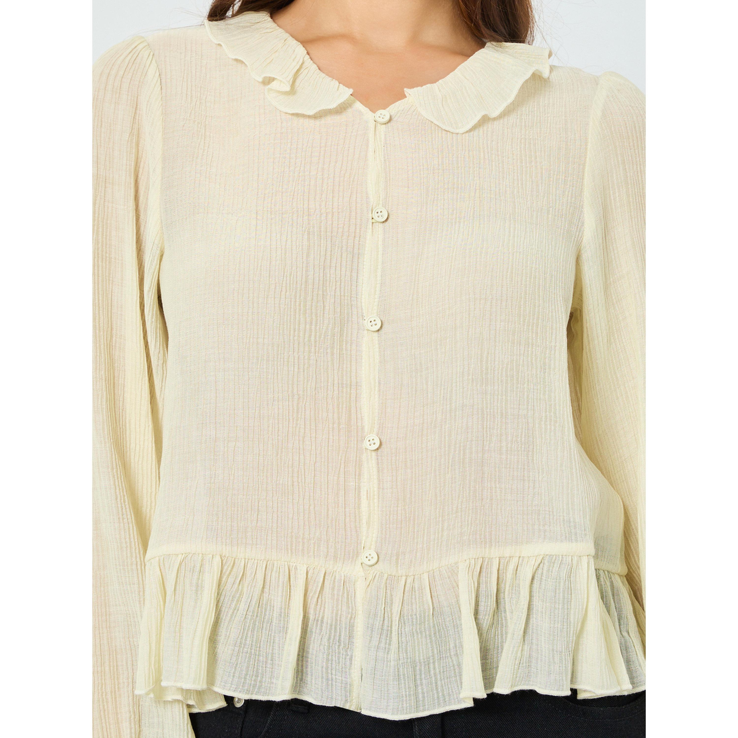 Take Two Beige Texture Buttoned Ruffle Hem Top-women-clothing-shirtsandblouses-blouses-image-5