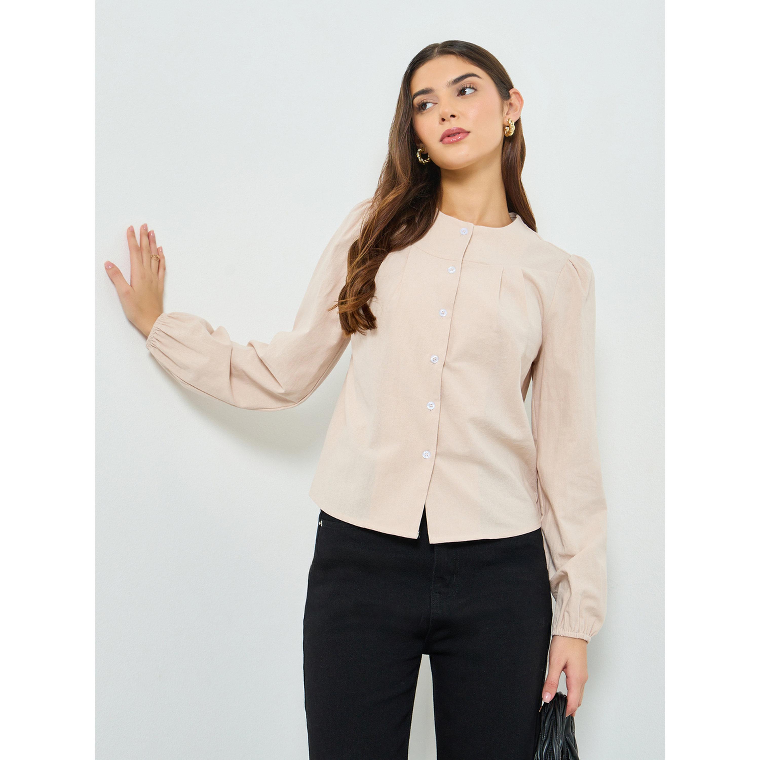 Take Two Beige Button-Front Long Sleeve Top-women-clothing-shirtsandblouses-blouses-image-1
