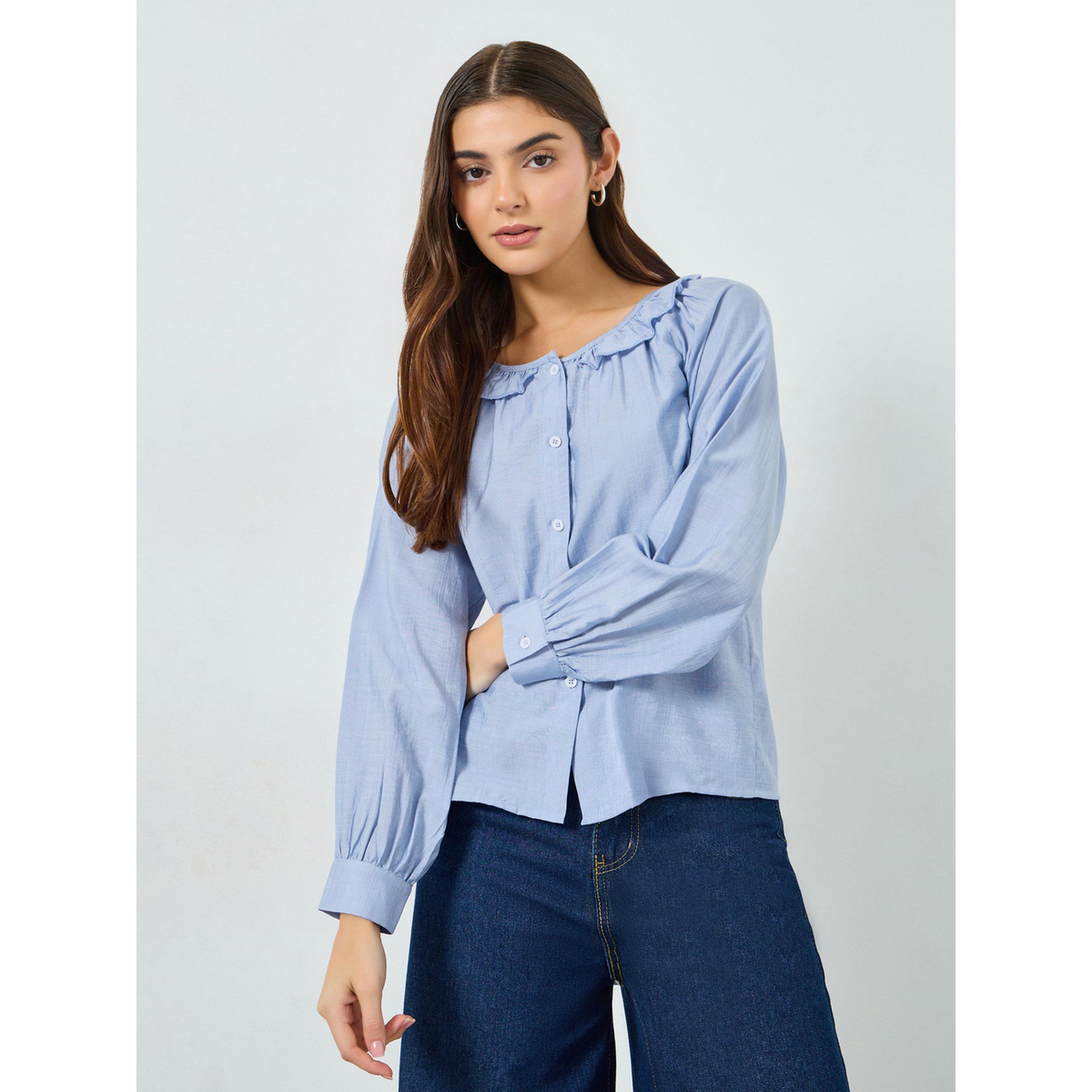 Take Two Light Blue Ruffled Long Sleeve Top-women-clothing-shirtsandblouses-blouses-image-1