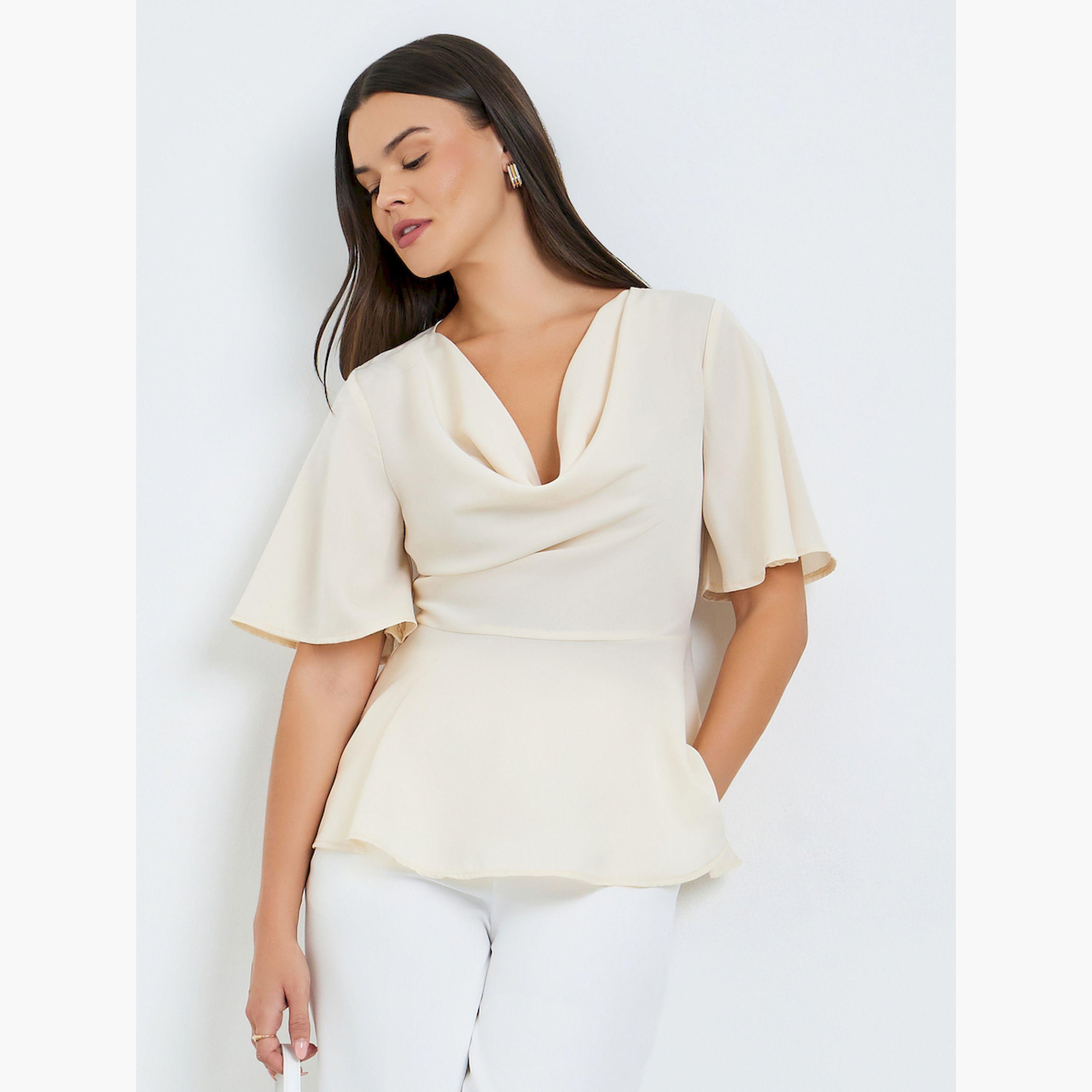 بلوزة بياقة منسدلة وأكمام بتفاصيل كشكش-women-clothing-shirtsandblouses-blouses-image-1