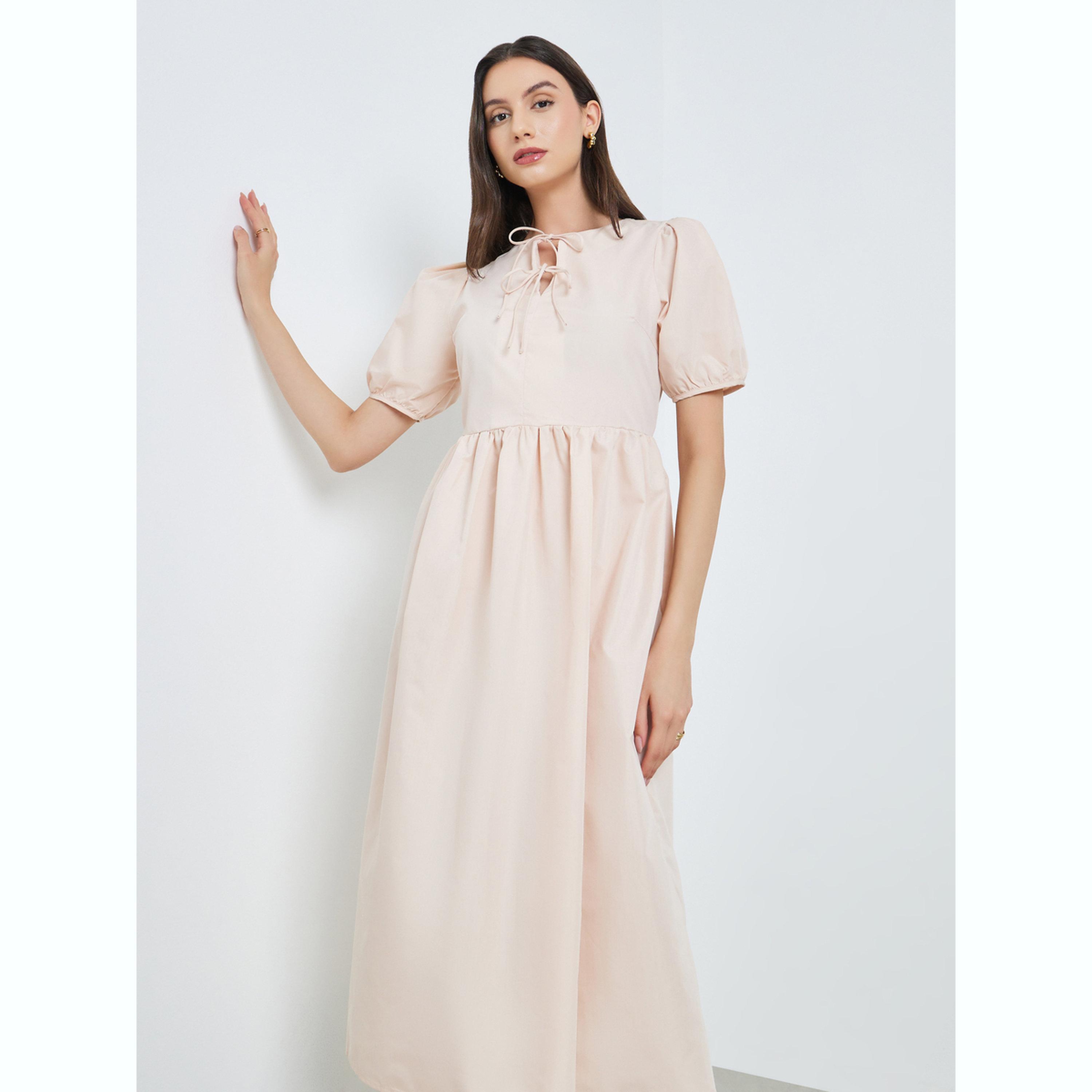 فستان ميدي بياقة برباط وأكمام منفوخة-women-clothing-dresses-image-2