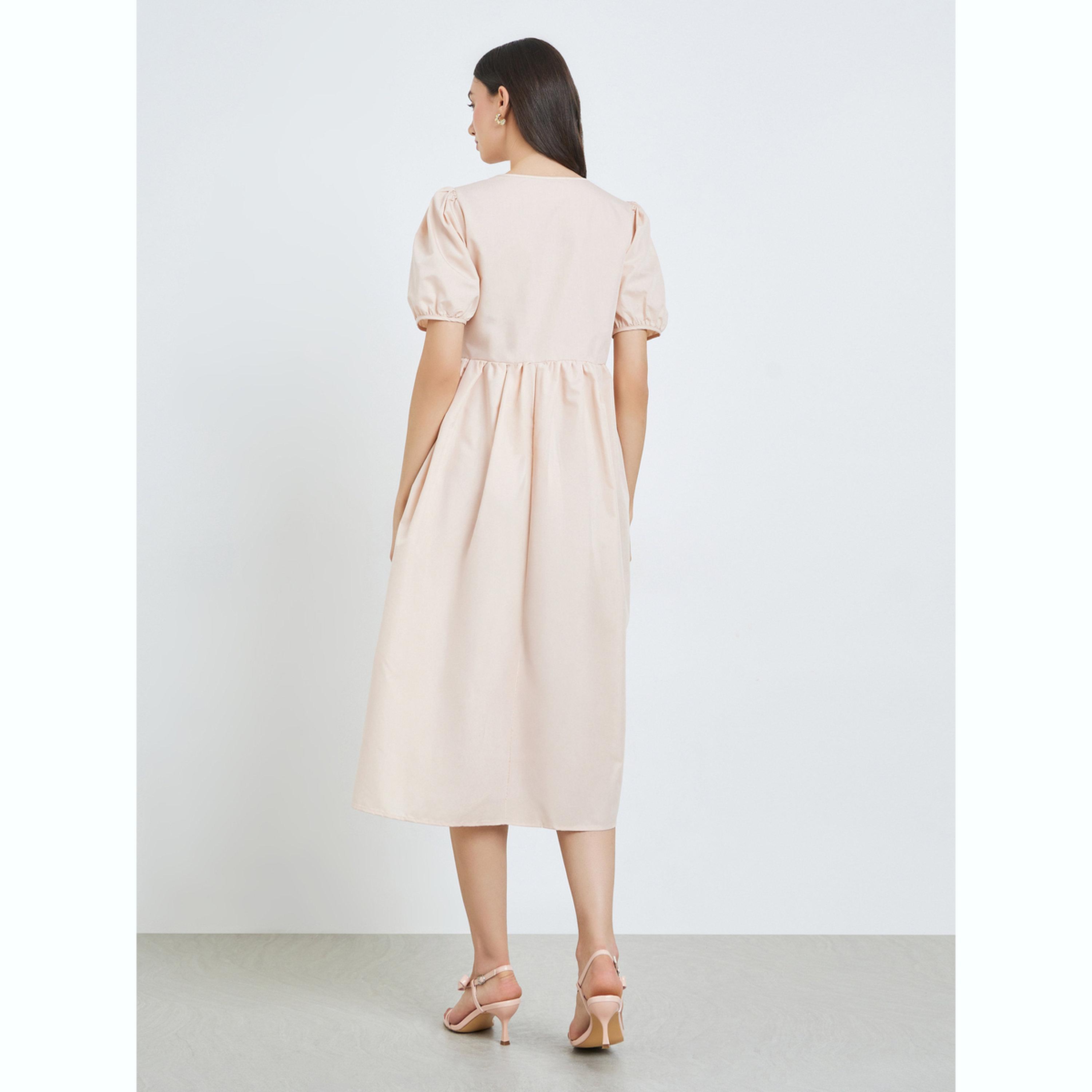 فستان ميدي بياقة برباط وأكمام منفوخة-women-clothing-dresses-image-4