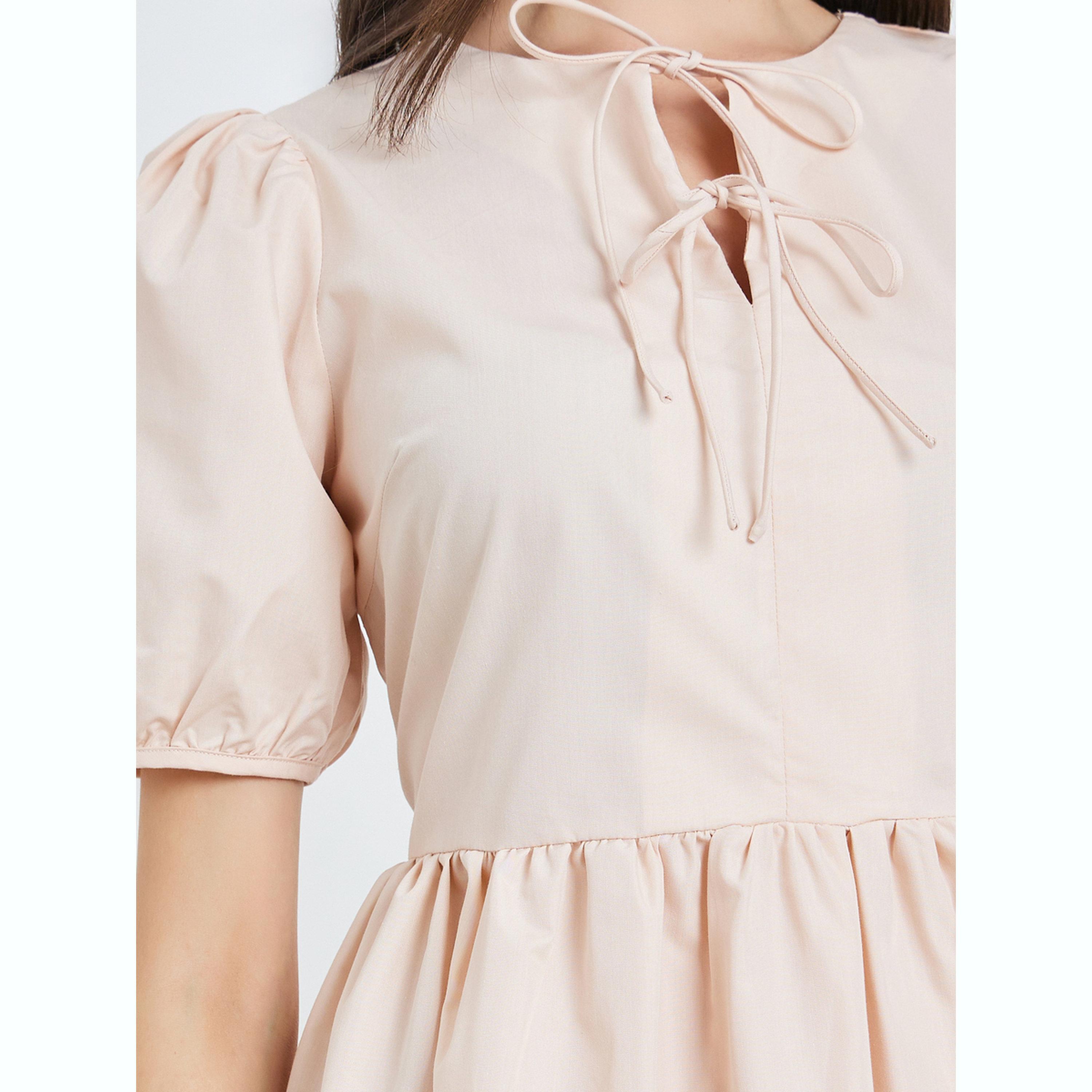 فستان ميدي بياقة برباط وأكمام منفوخة-women-clothing-dresses-image-5
