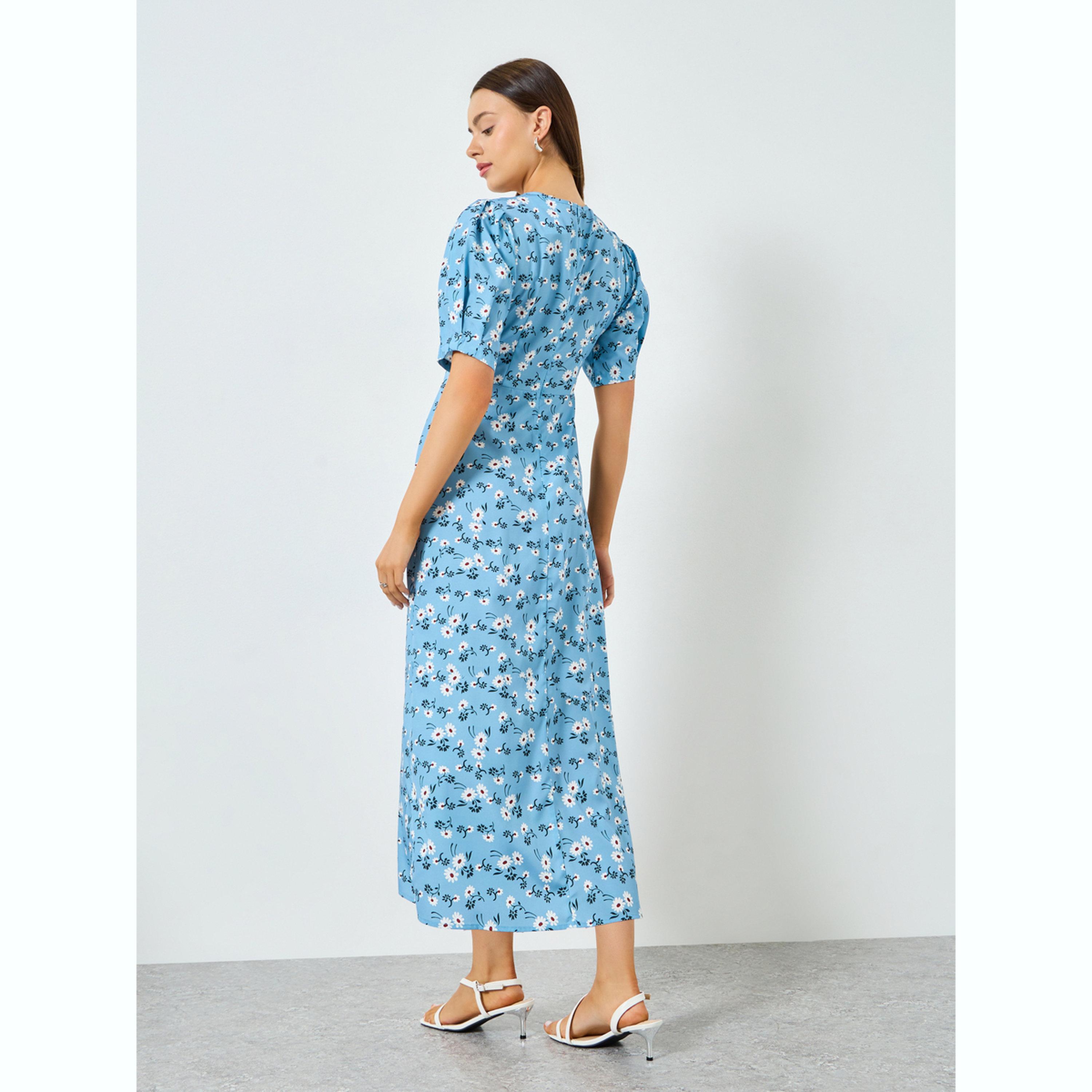 فستان طويل بنقشة الزهور وأكمام منفوخة-women-clothing-dresses-image-4