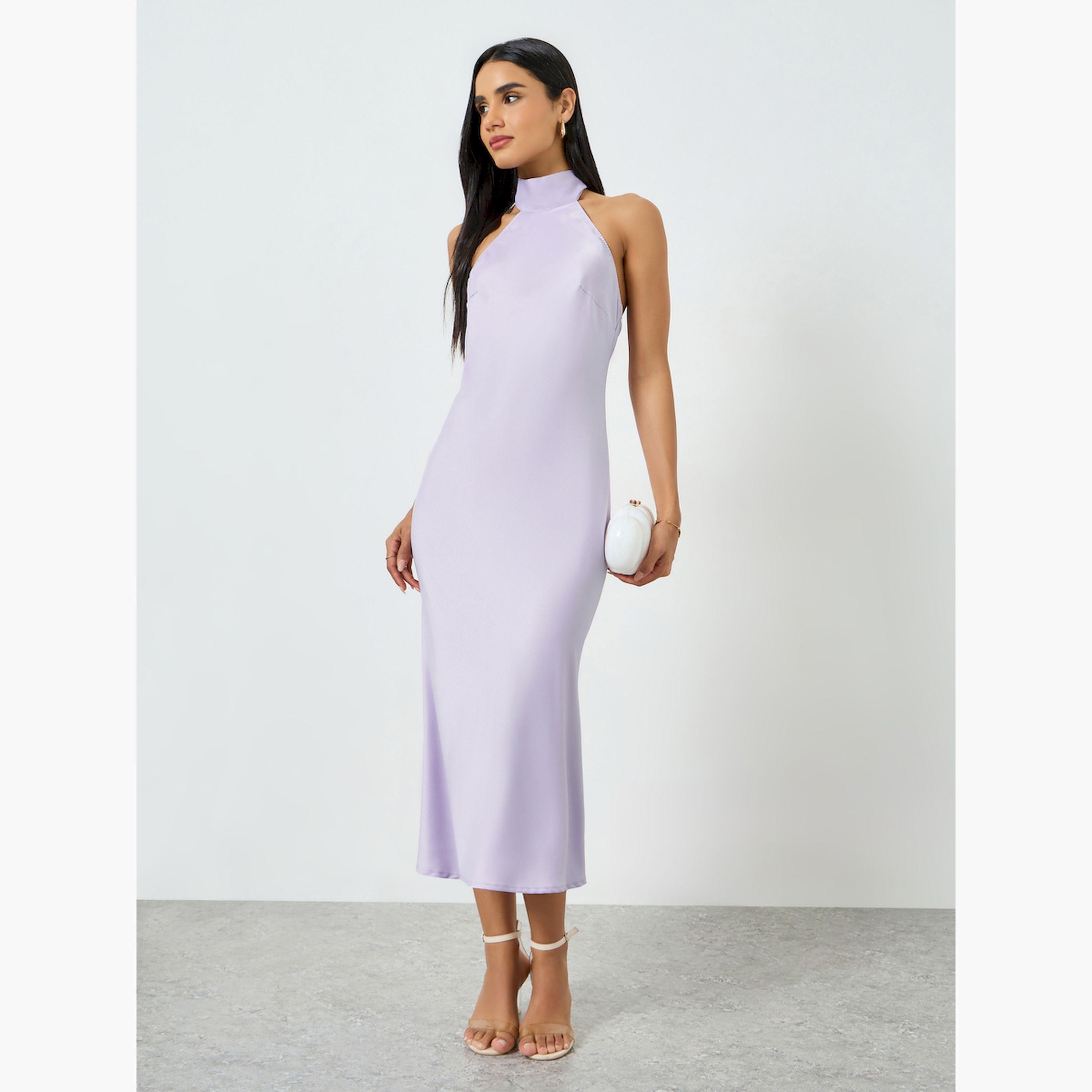 Take Two Lilac Halter Neck Satin Midi Dress-women-clothing-dresses-image-1