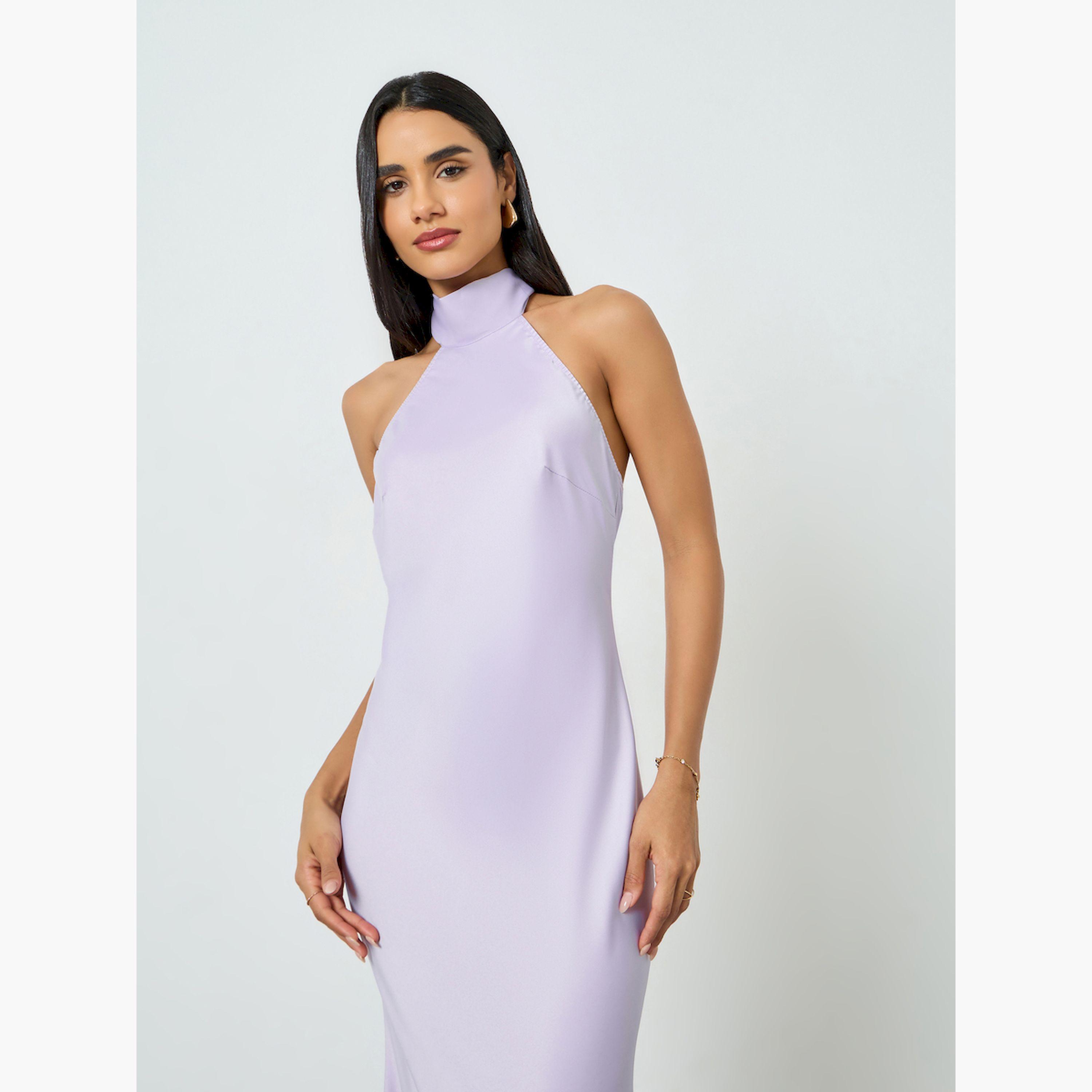 Take Two Lilac Halter Neck Satin Midi Dress-women-clothing-dresses-image-2