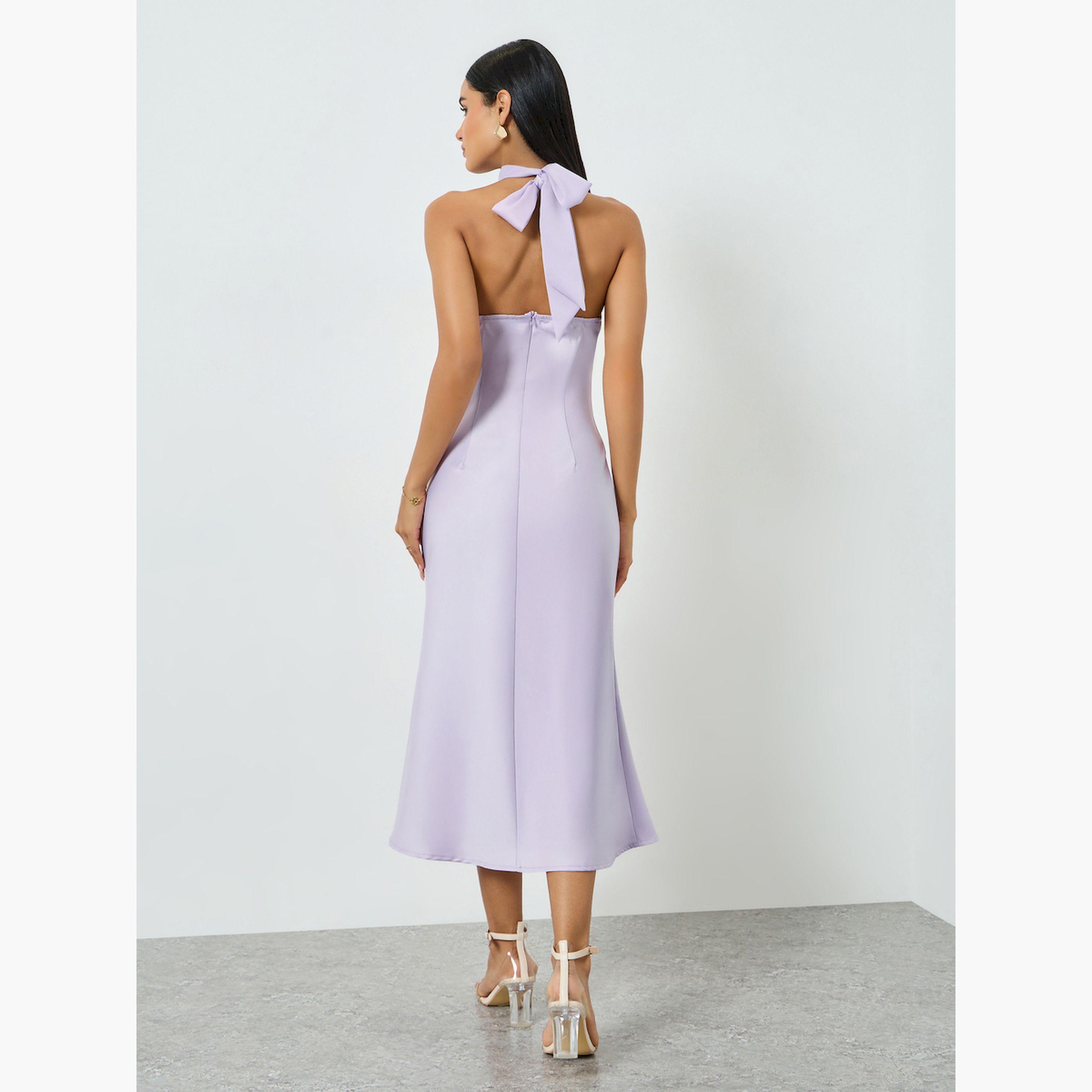 Take Two Lilac Halter Neck Satin Midi Dress-women-clothing-dresses-image-4
