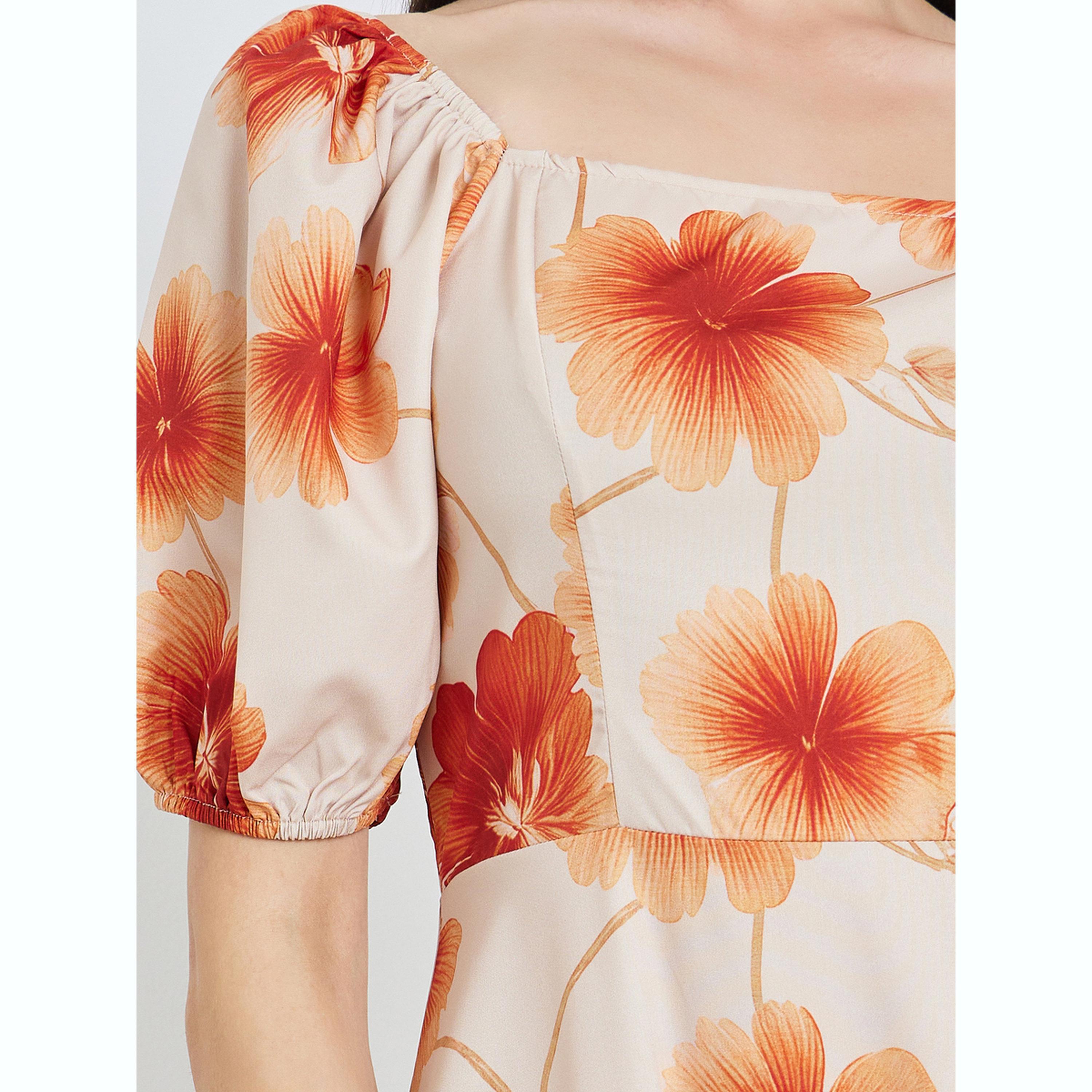 فستان ميدي بنقشة الزهور وأكمام منفوخة-women-clothing-dresses-image-5