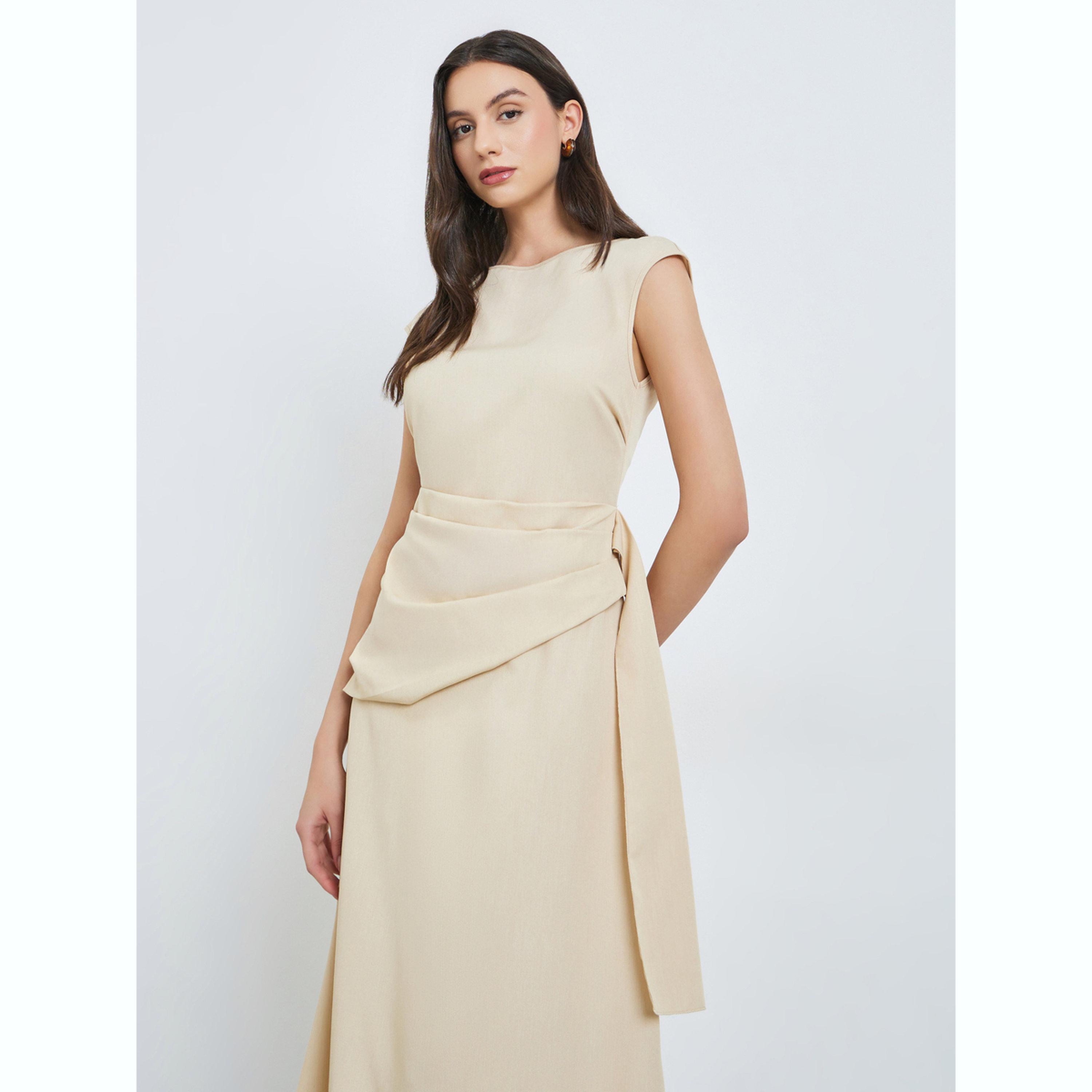 فستان ميدي سادة بأكمام منفوخة-women-clothing-dresses-image-2