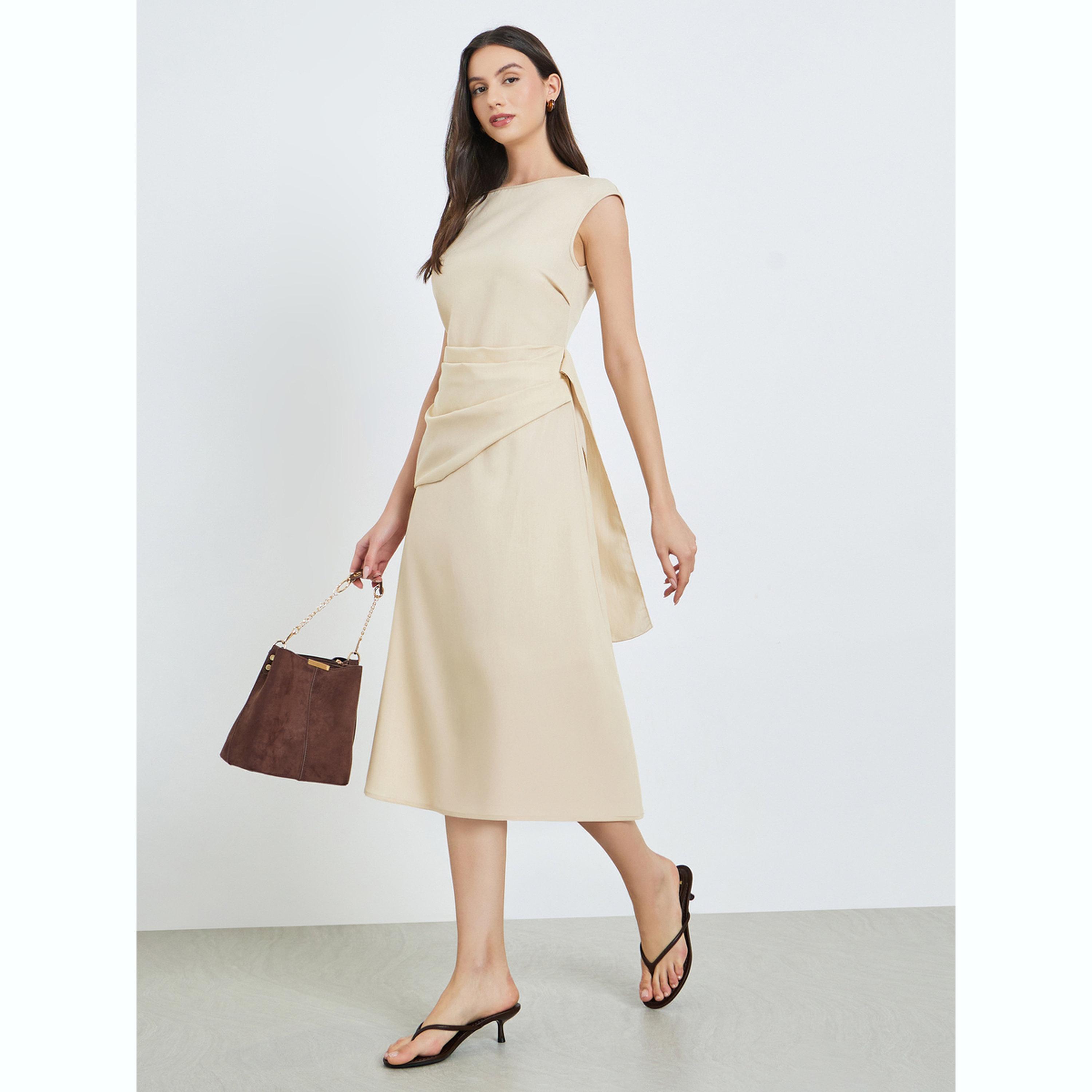 فستان ميدي سادة بأكمام منفوخة-women-clothing-dresses-image-3